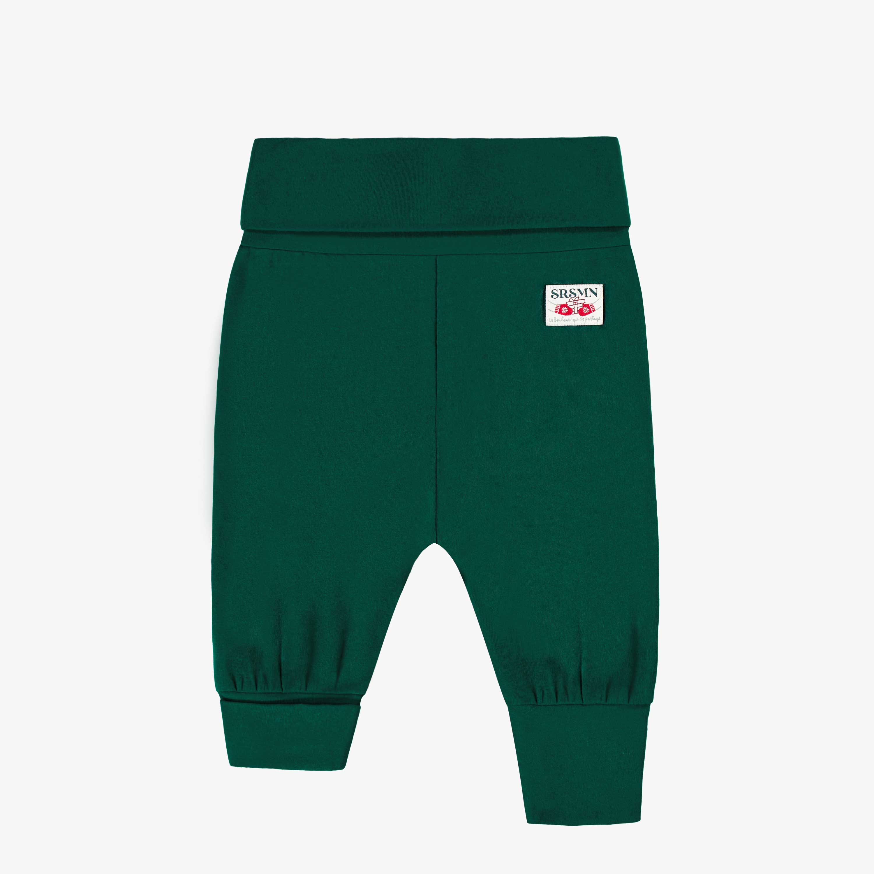 Pantalon évolutif des fêtes vert forêt en jersey extensible, bébé