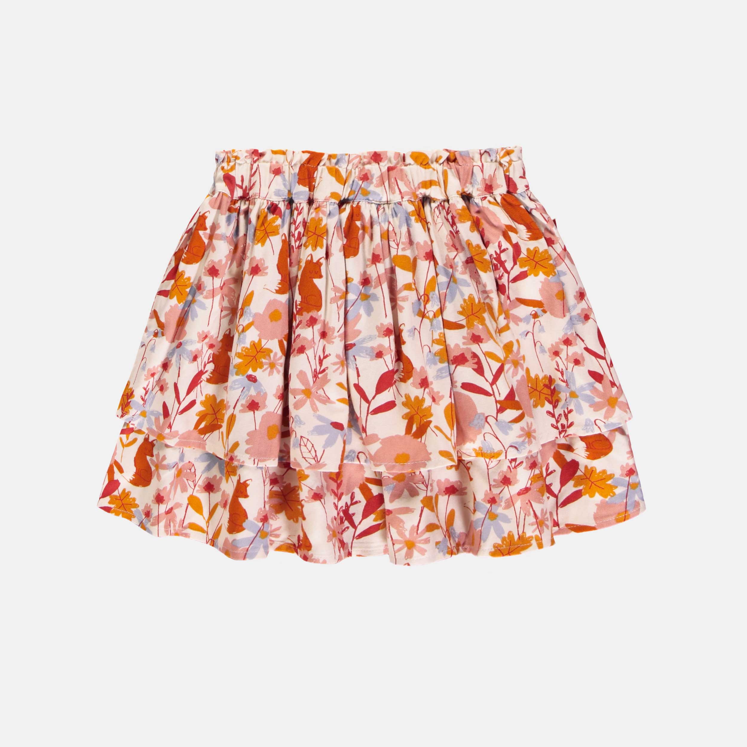 Jupe crème fleurie rose et orange en viscose, enfant