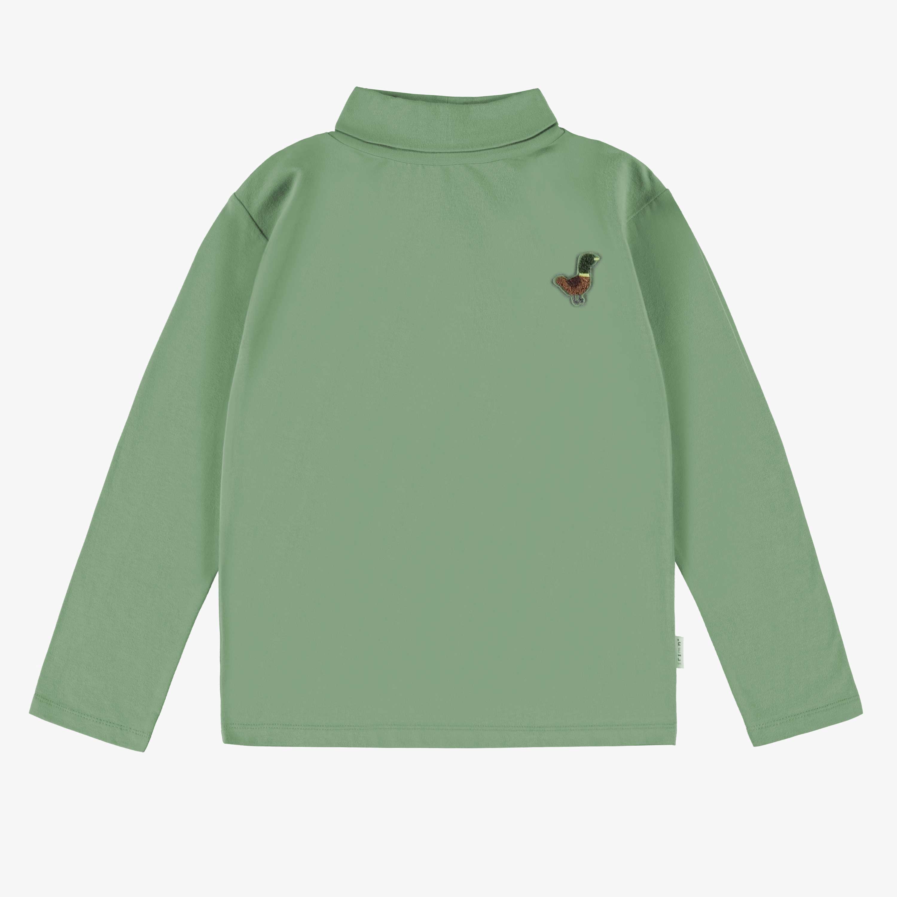 T-shirt vert sauge à manches longues avec col roulé, enfant