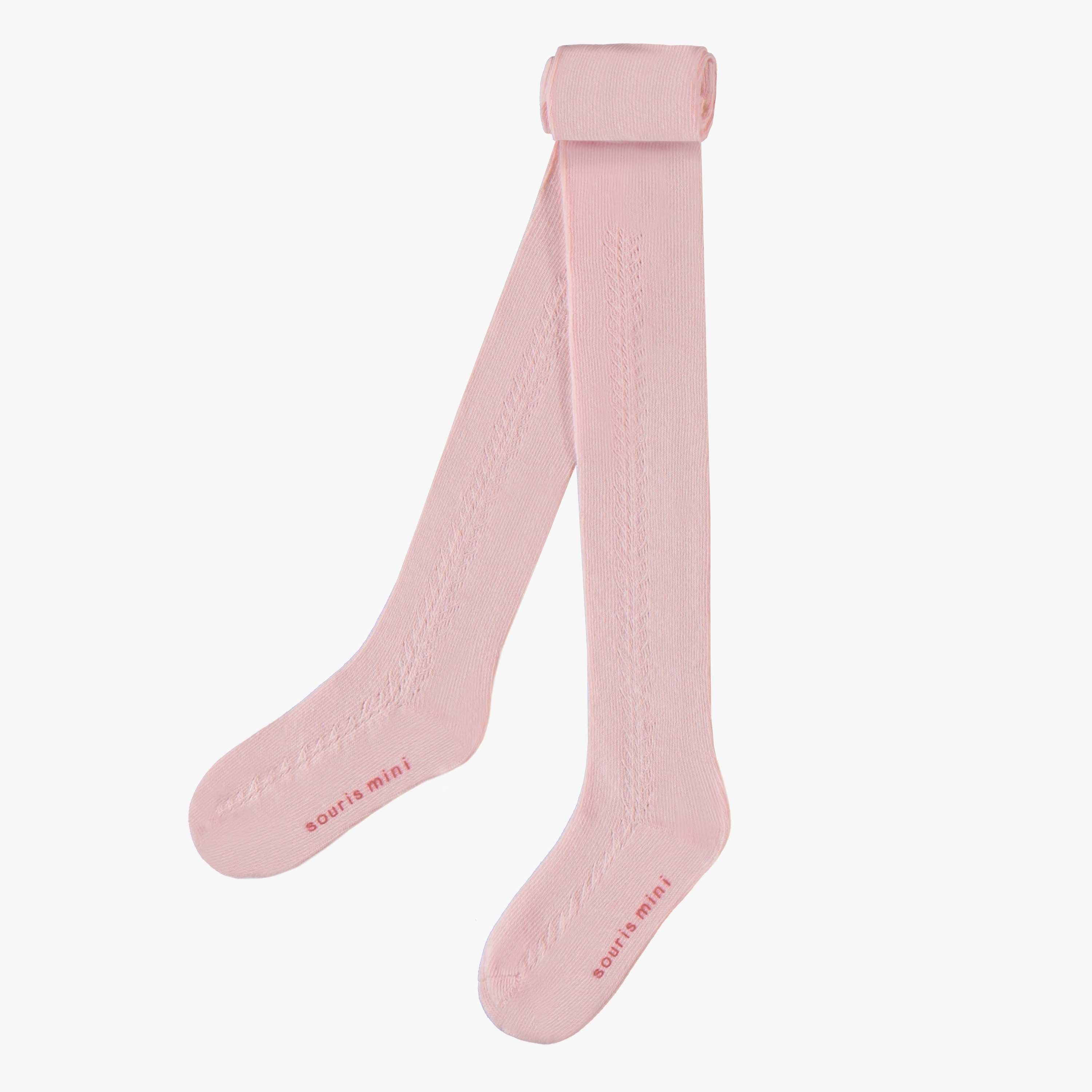Collant rose pâle uni avec détails pointelle, enfant