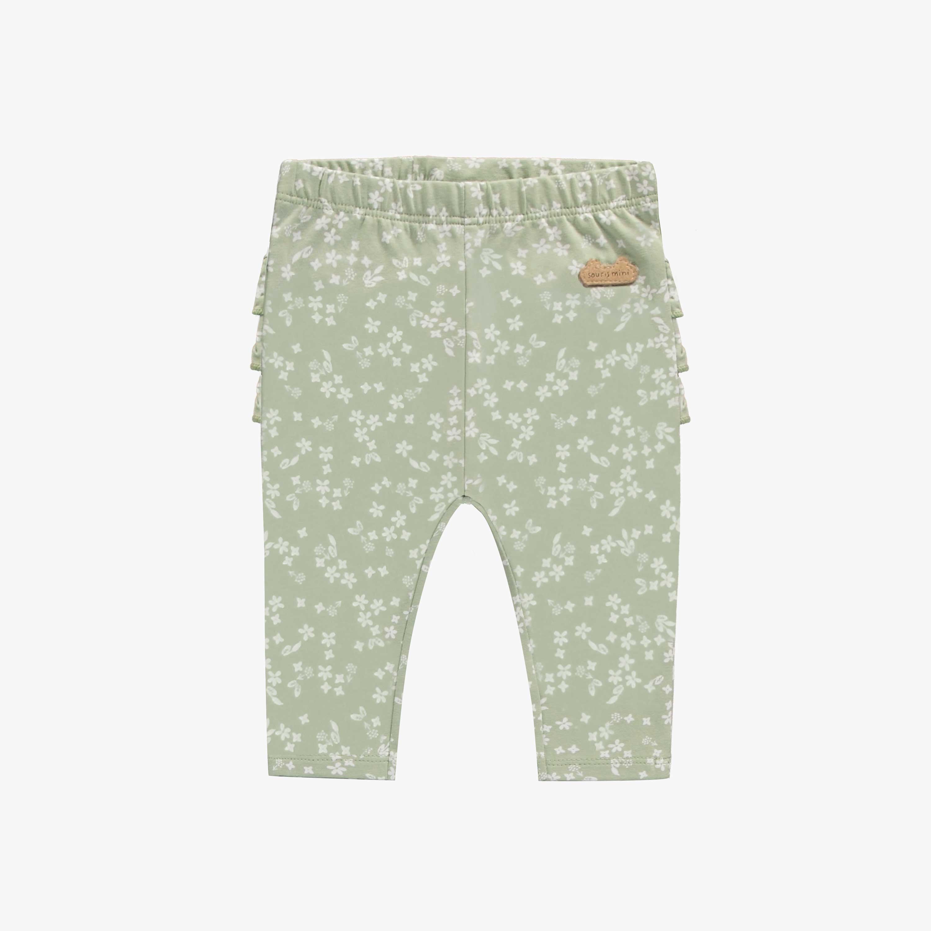 Legging vert sauge fleuri à volants en jersey, naissance