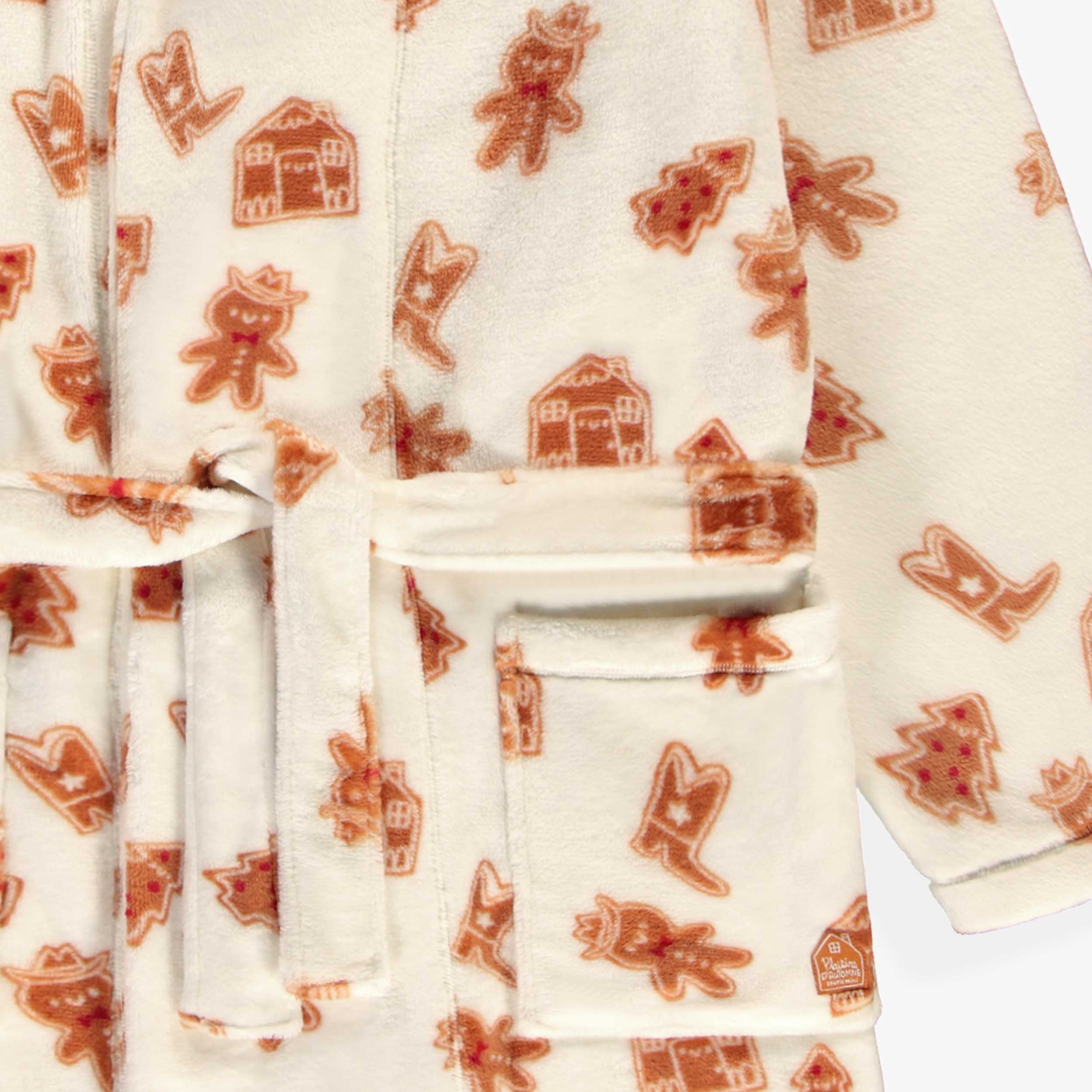 Zoom détails de la robe de chambre crème à motifs pain d’épices, adulte