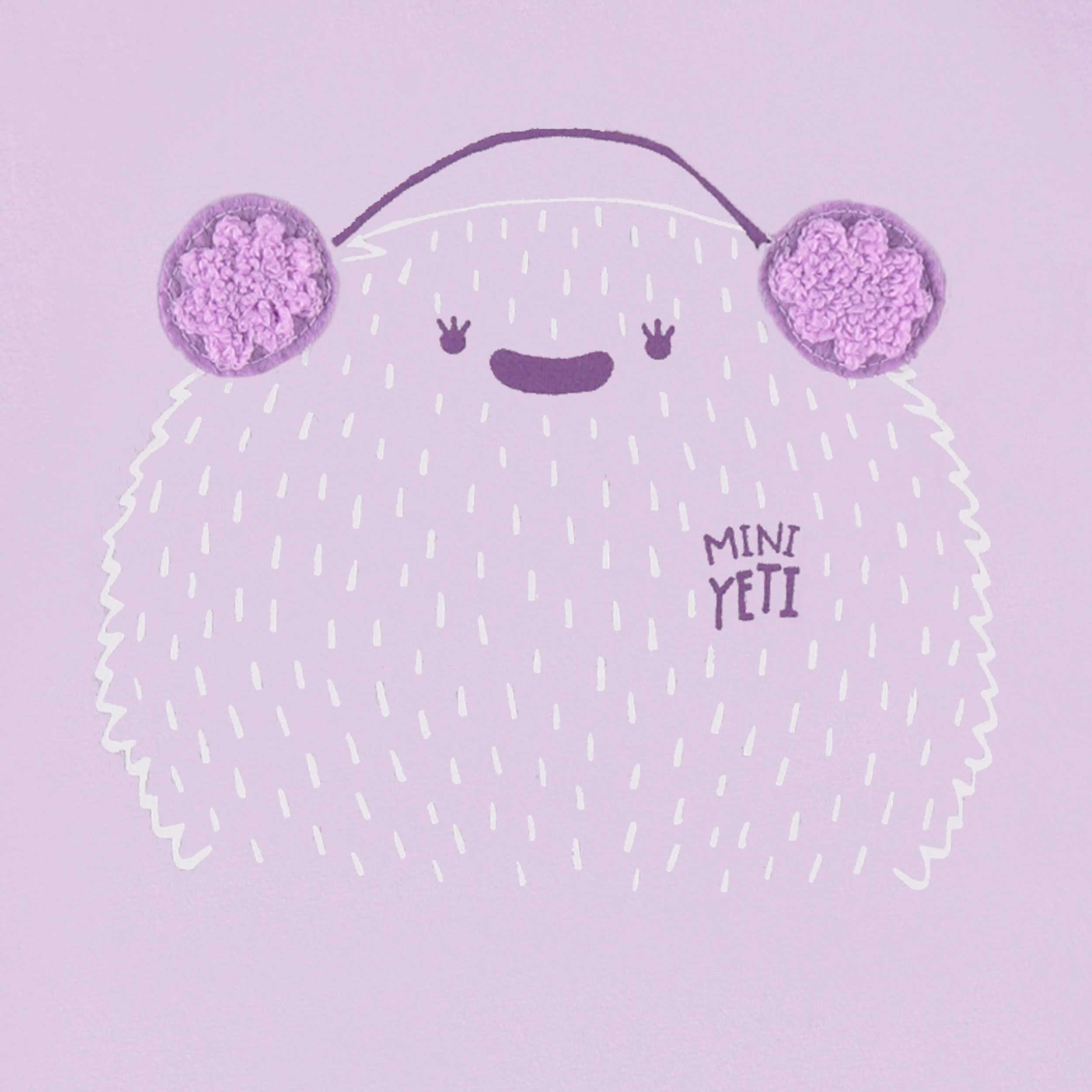 Zoom détails du t-shirt mauve avec illustration, bébé