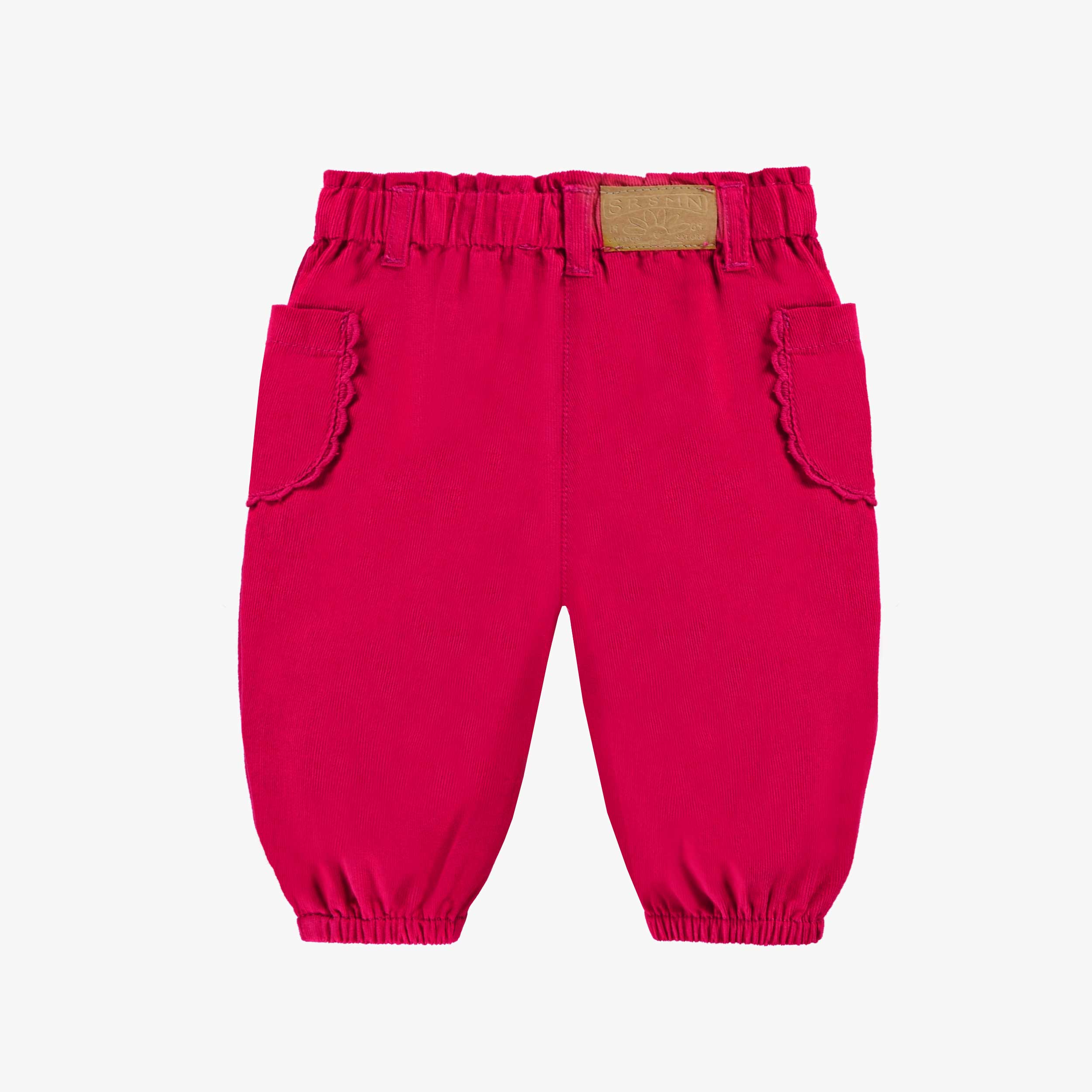 Dos du pantalon rose en velours côtelé, bébé