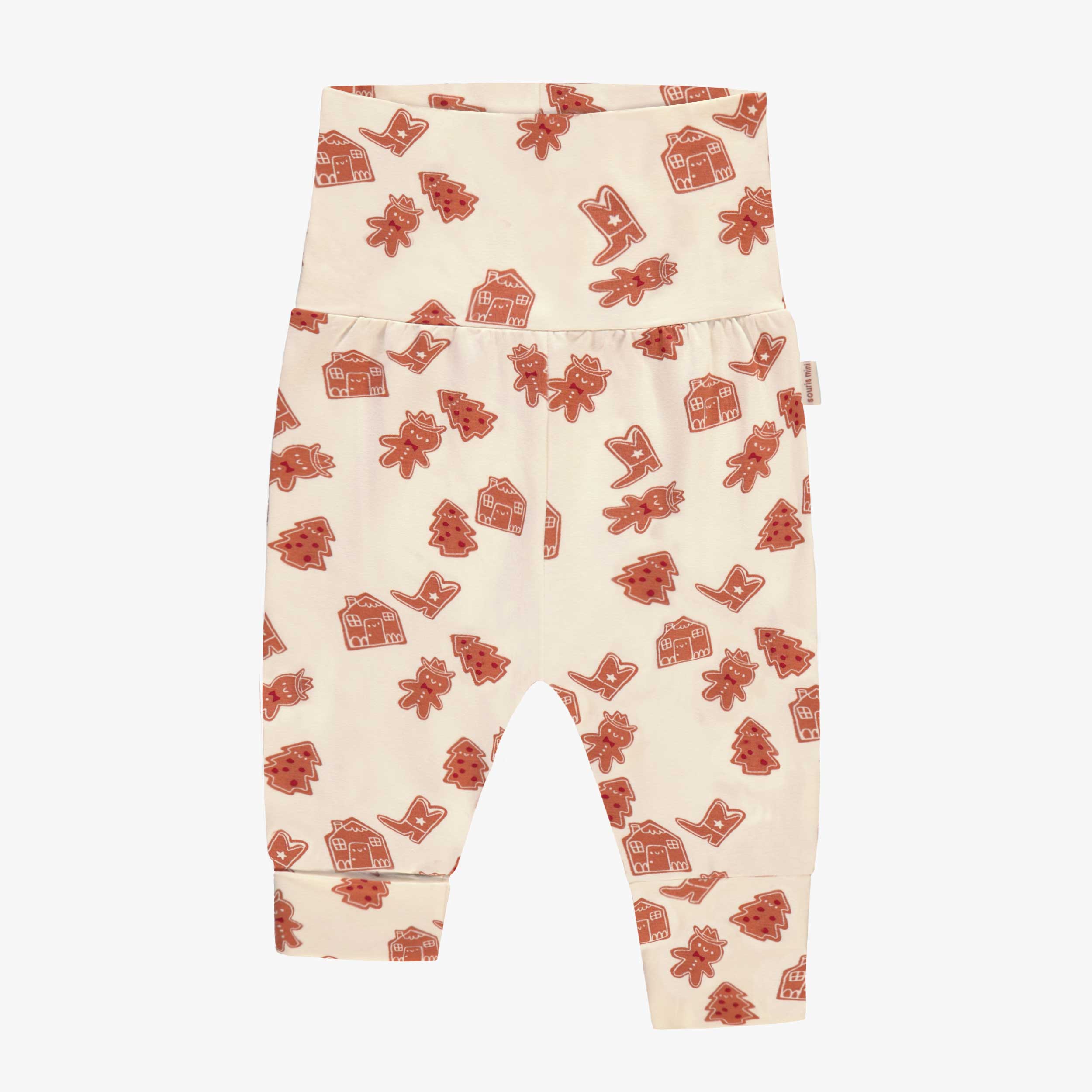 Dos du pantalon évolutif crème à motifs pain d’épices, bébé
