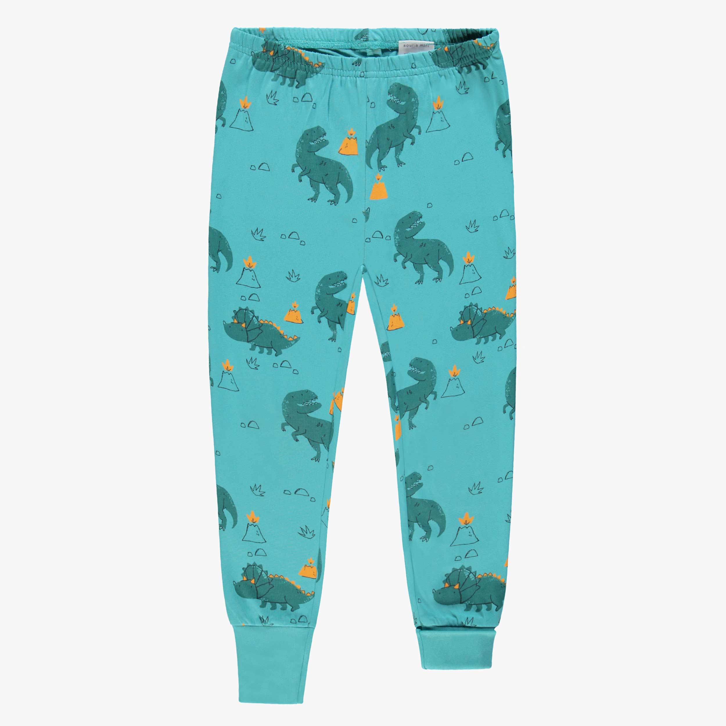 Bas du pyjama deux pièces turquoise à motifs de dinosaures, enfant