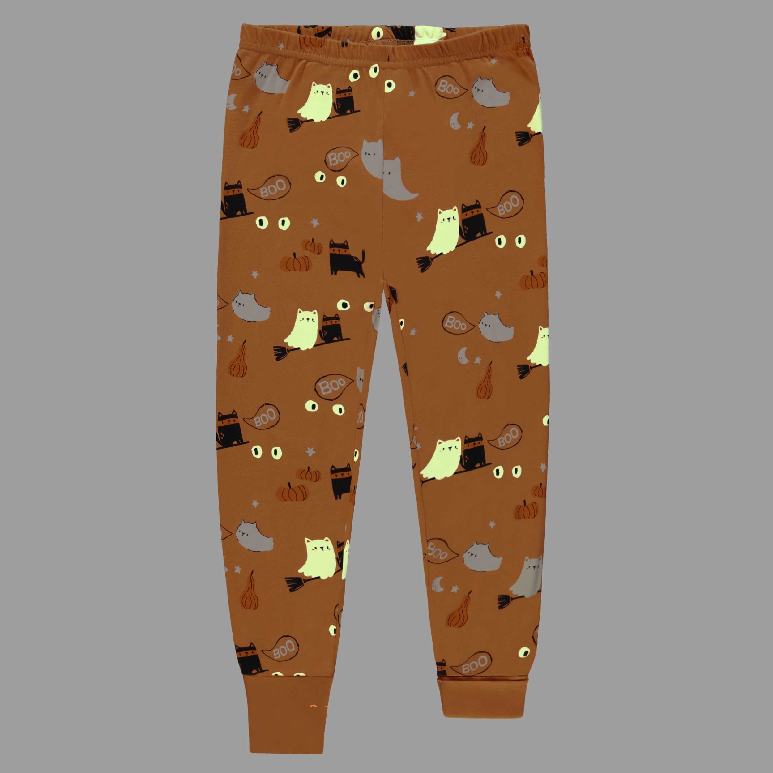 Bas du pyjama deux pièces crème et orange à motifs d’Halloween Brille dans le. noir, enfant