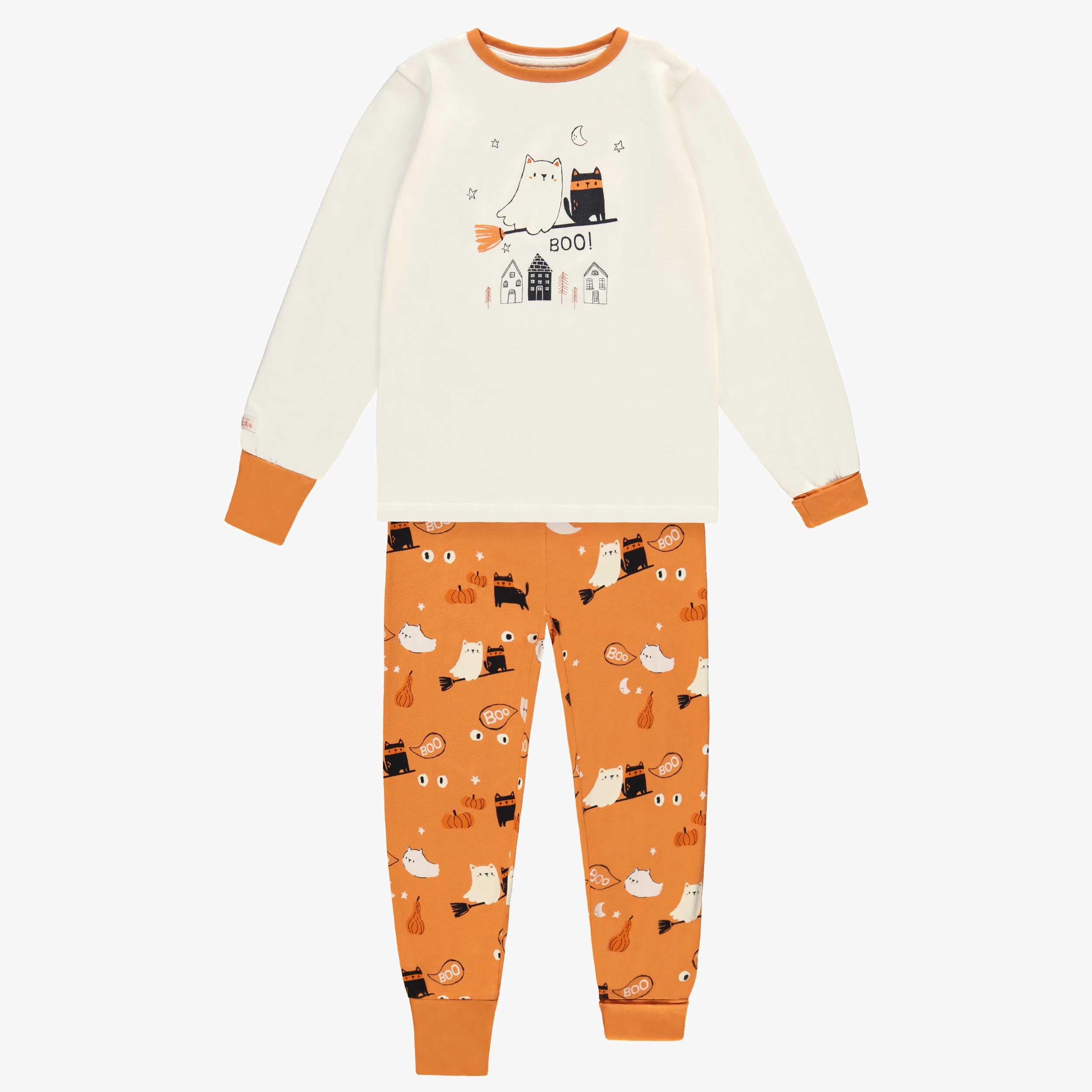 Pyjama deux pièces crème et orange à motifs d’Halloween, enfant
