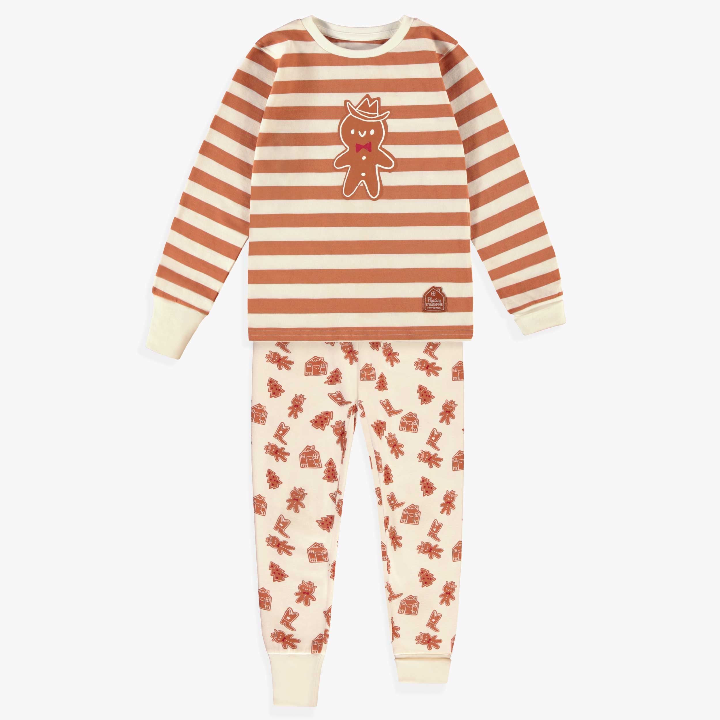 Pyjama deux pièces crème à rayures et motifs pain d’épices, enfant