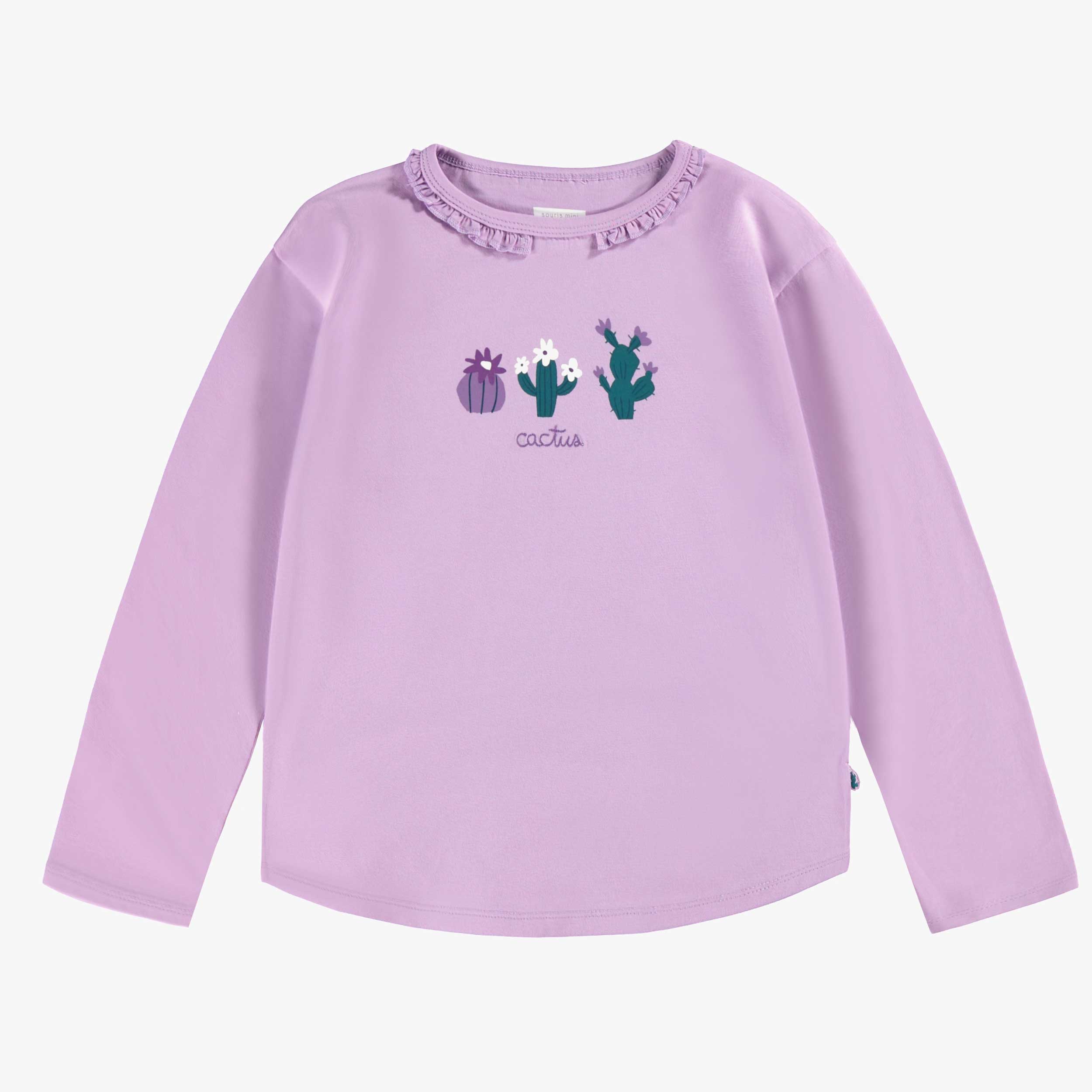 T-shirt mauve avec illustration, enfant