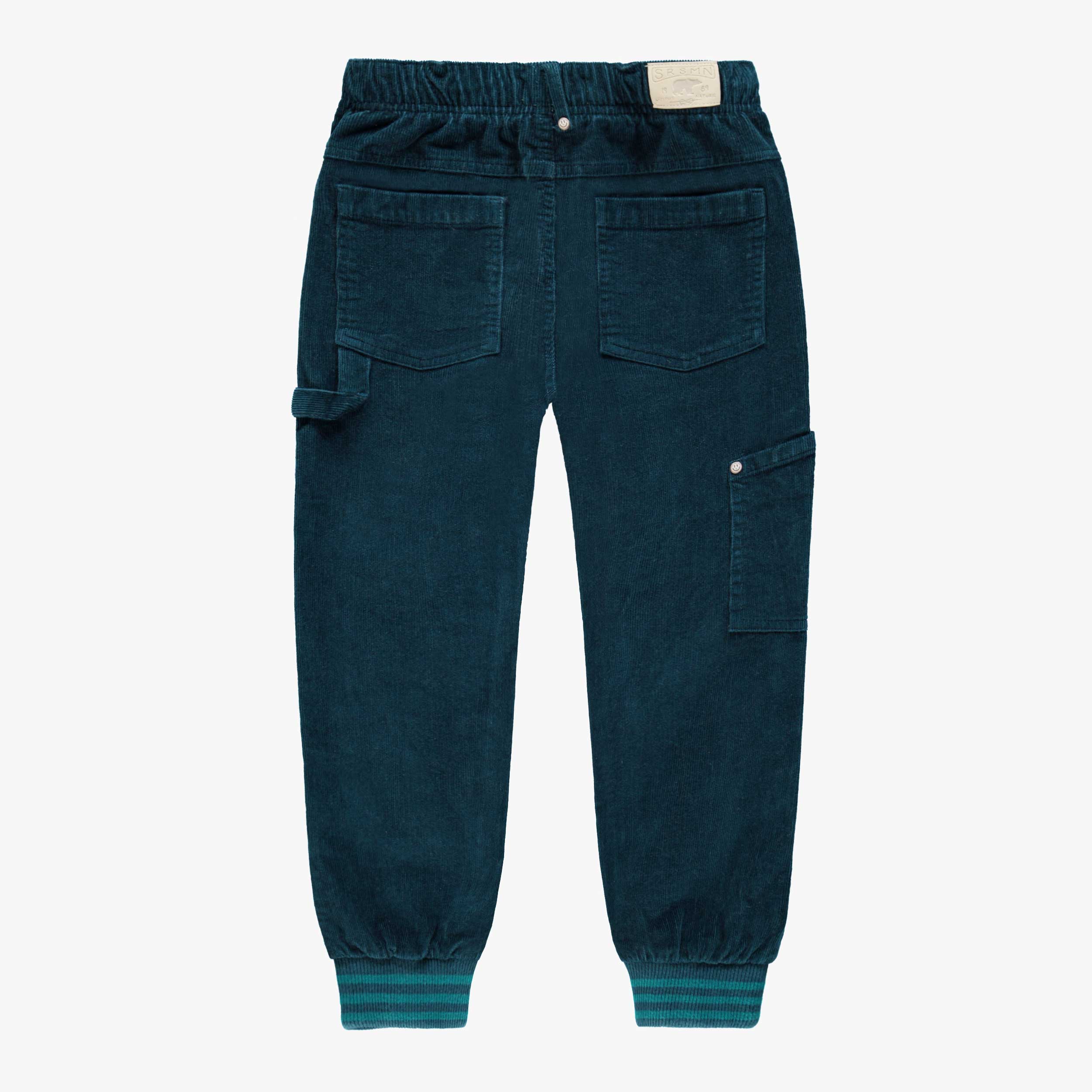Dos du pantalon turquoise en velours côtelé, enfant