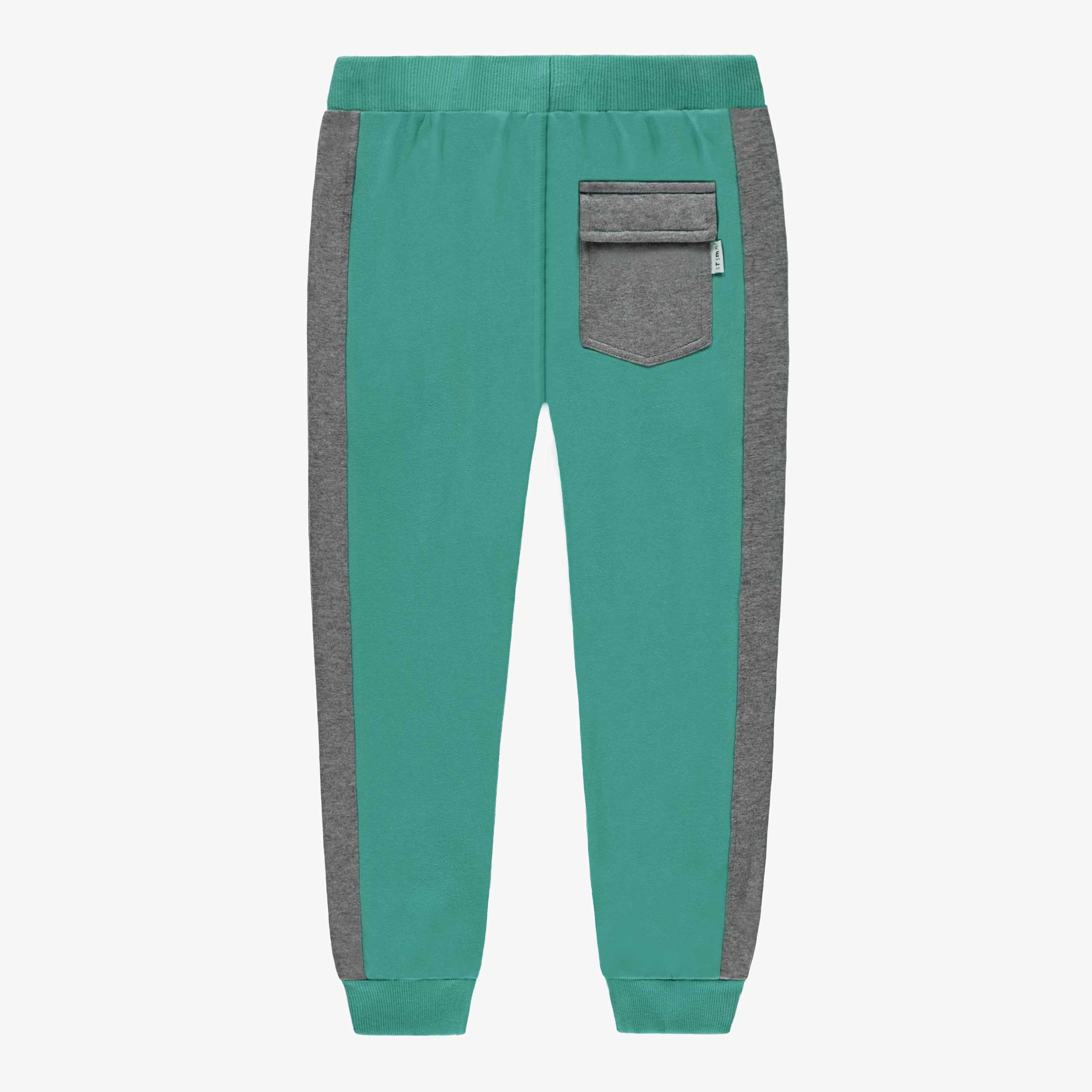 Dos du pantalon style jogger vert et gris, enfant