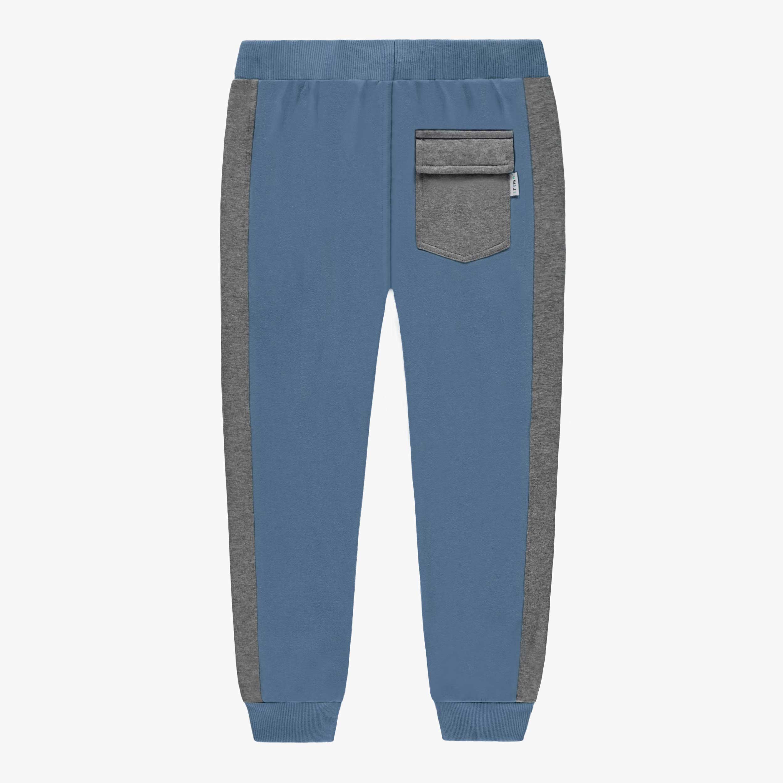 Dos du pantalon style jogger bleu et gris, enfant