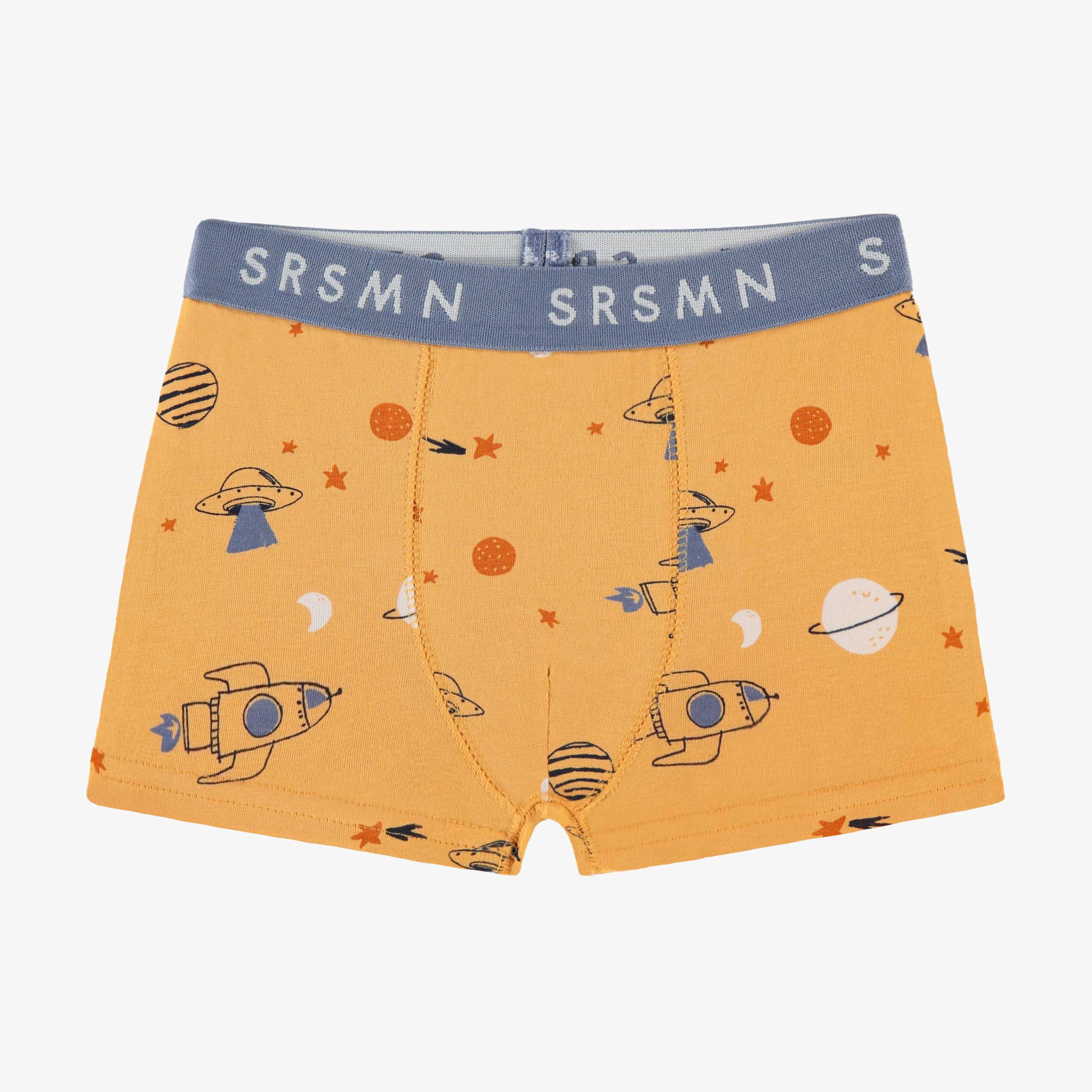 Boxer jaune-orange à motifs de planètes, enfant