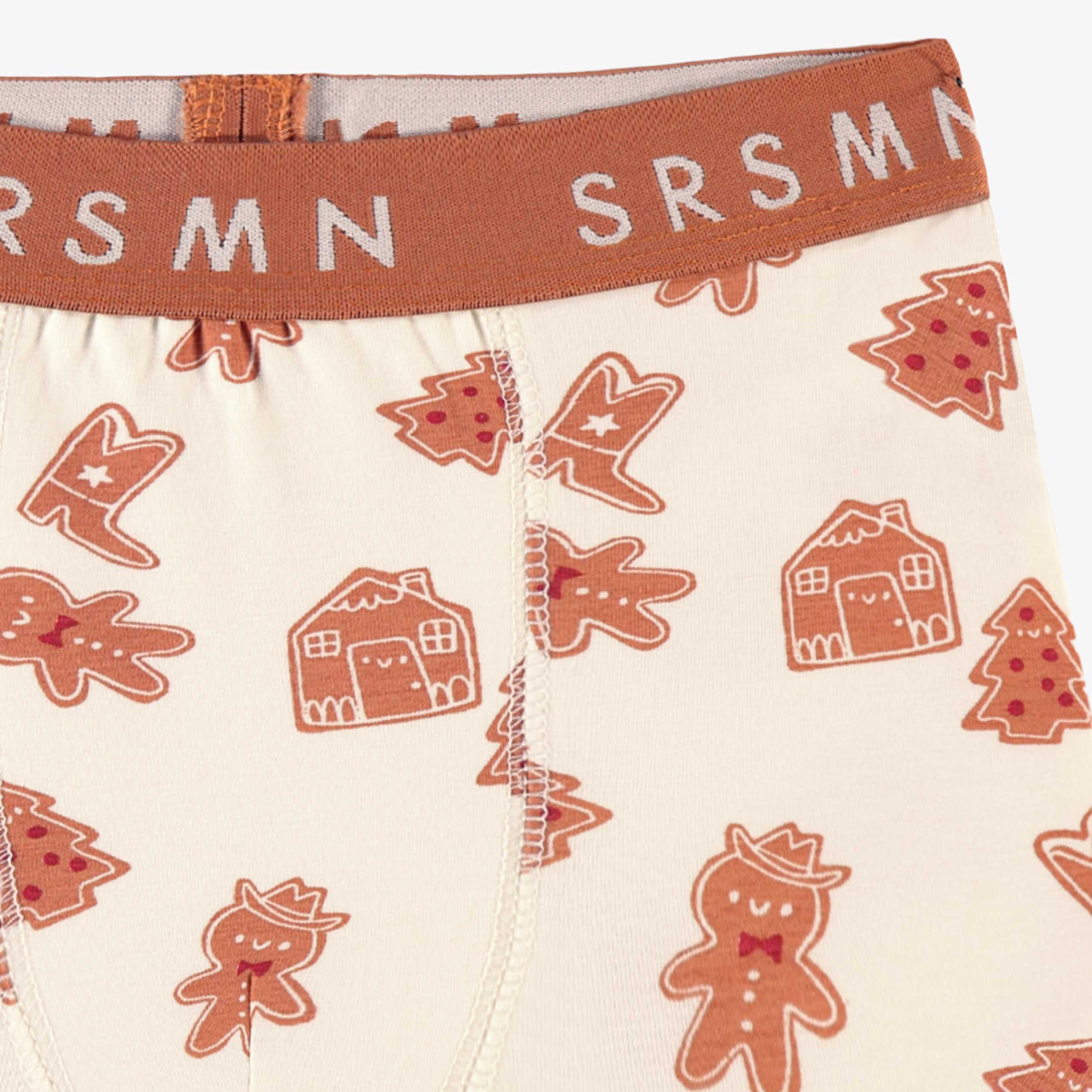 Zoom détails du boxer crème à motifs pain d’épices, enfant