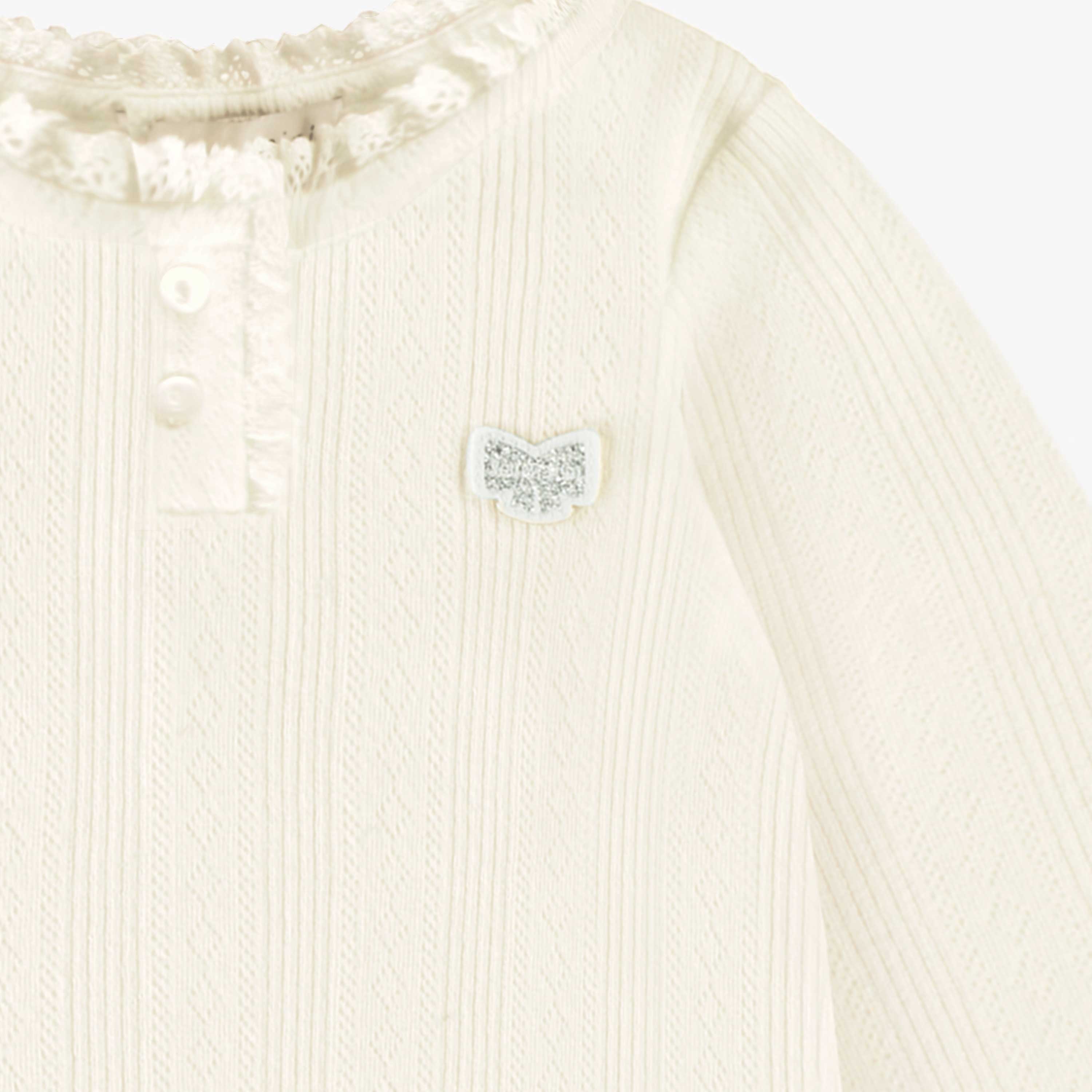 Zoom détails du justaucorps blanc à motif pointelle, enfant