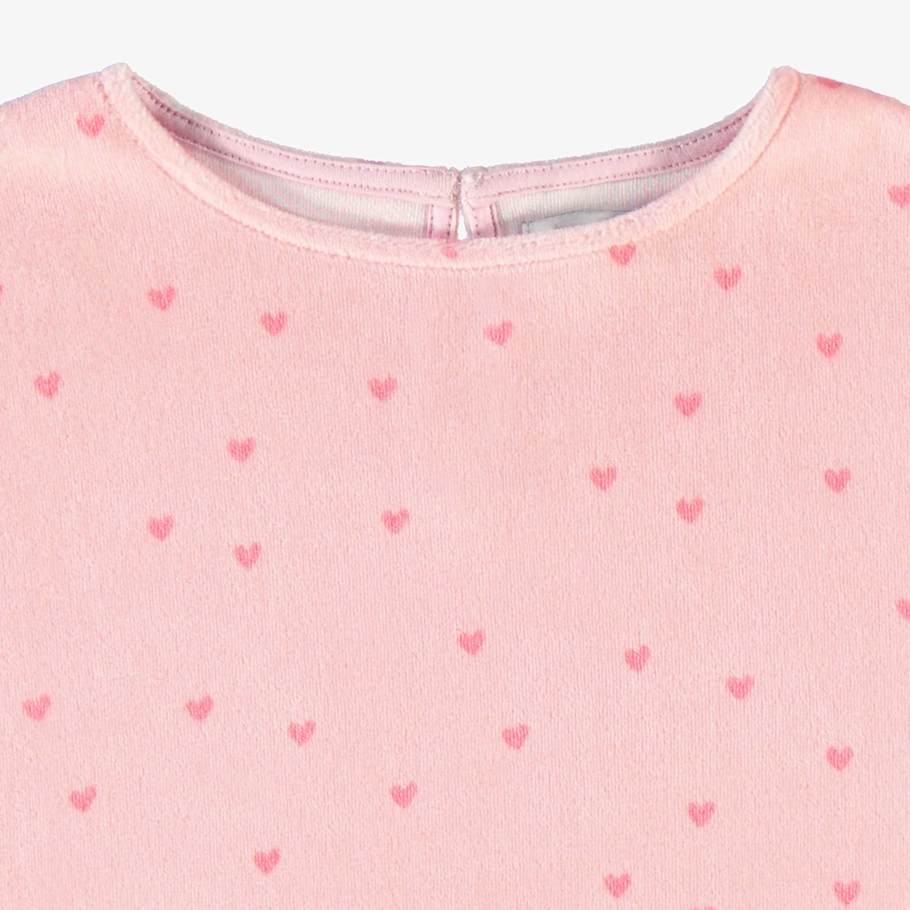 Zoom détails du chandail rose en velours, enfant