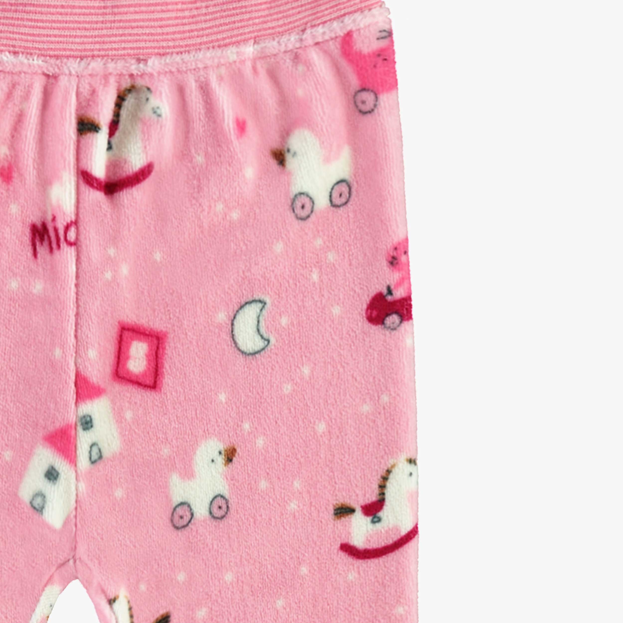 Zoom détails du legging rose en velours, naissance