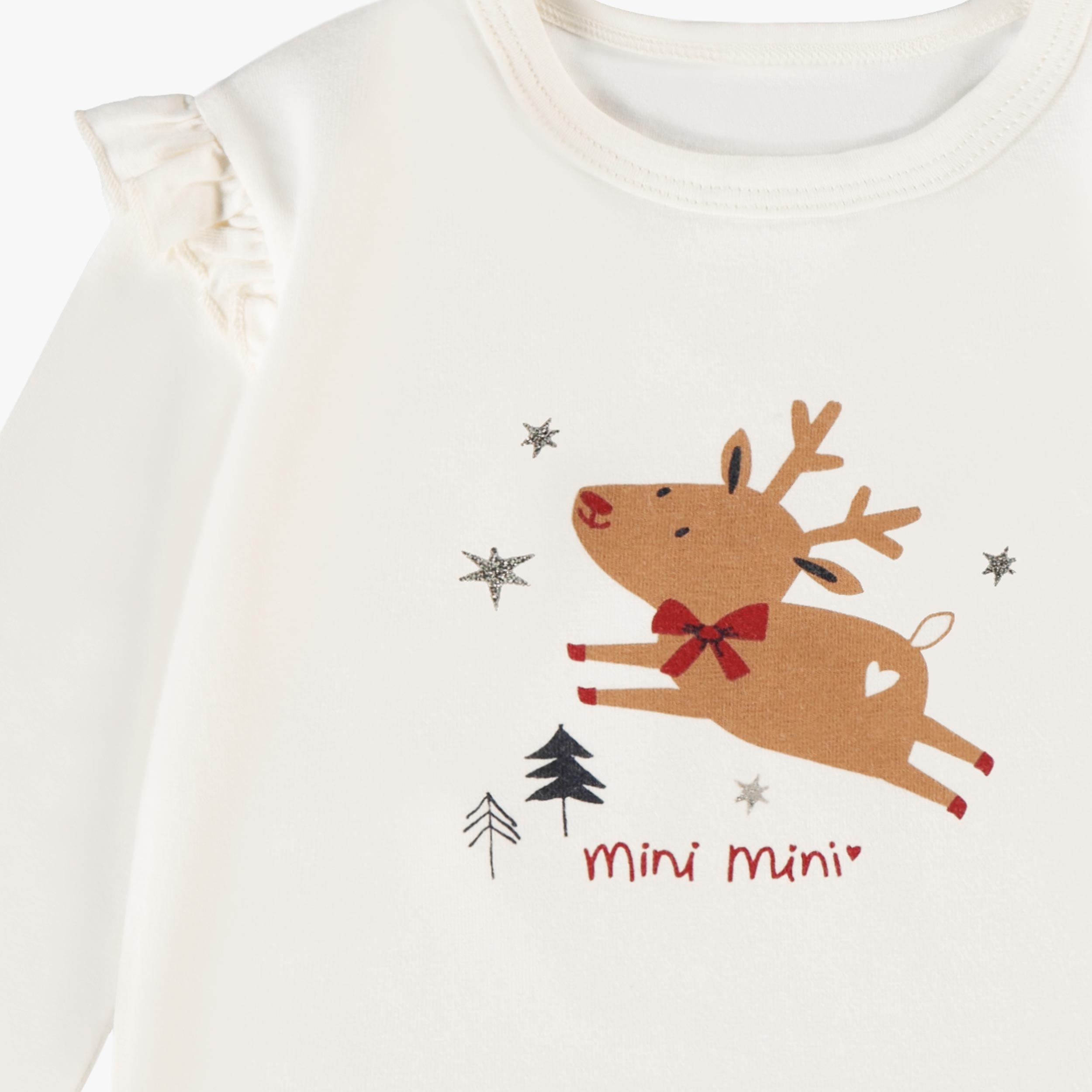 Zoom détails du t-shirt crème avec illustration, naissance