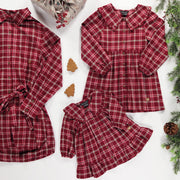Robe chemise à manches longues rouge à carreaux en flanelle brossée, adulte || Red plaid shirt dress with long sleeves in brushed flannel, adult