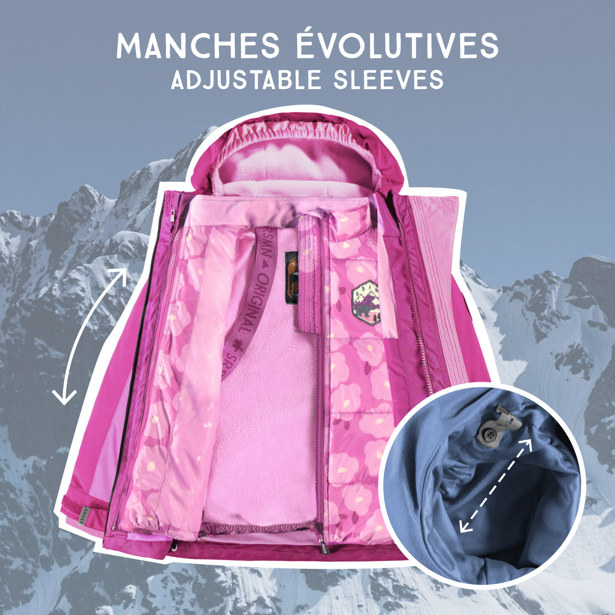 Purple, floral, and black 3-in-1 snowsuit, child