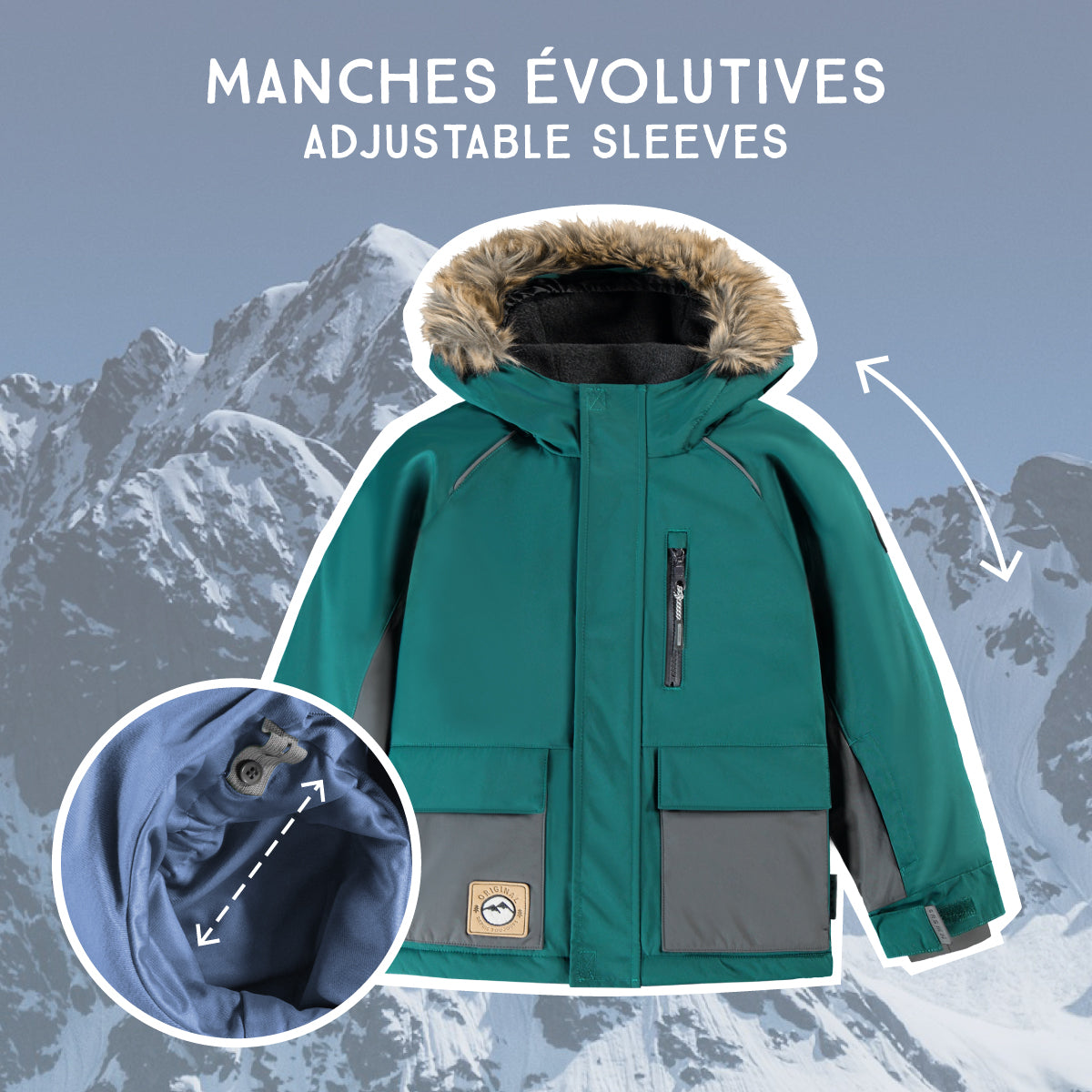 Emerald green and grey two-piece snowsuit, child