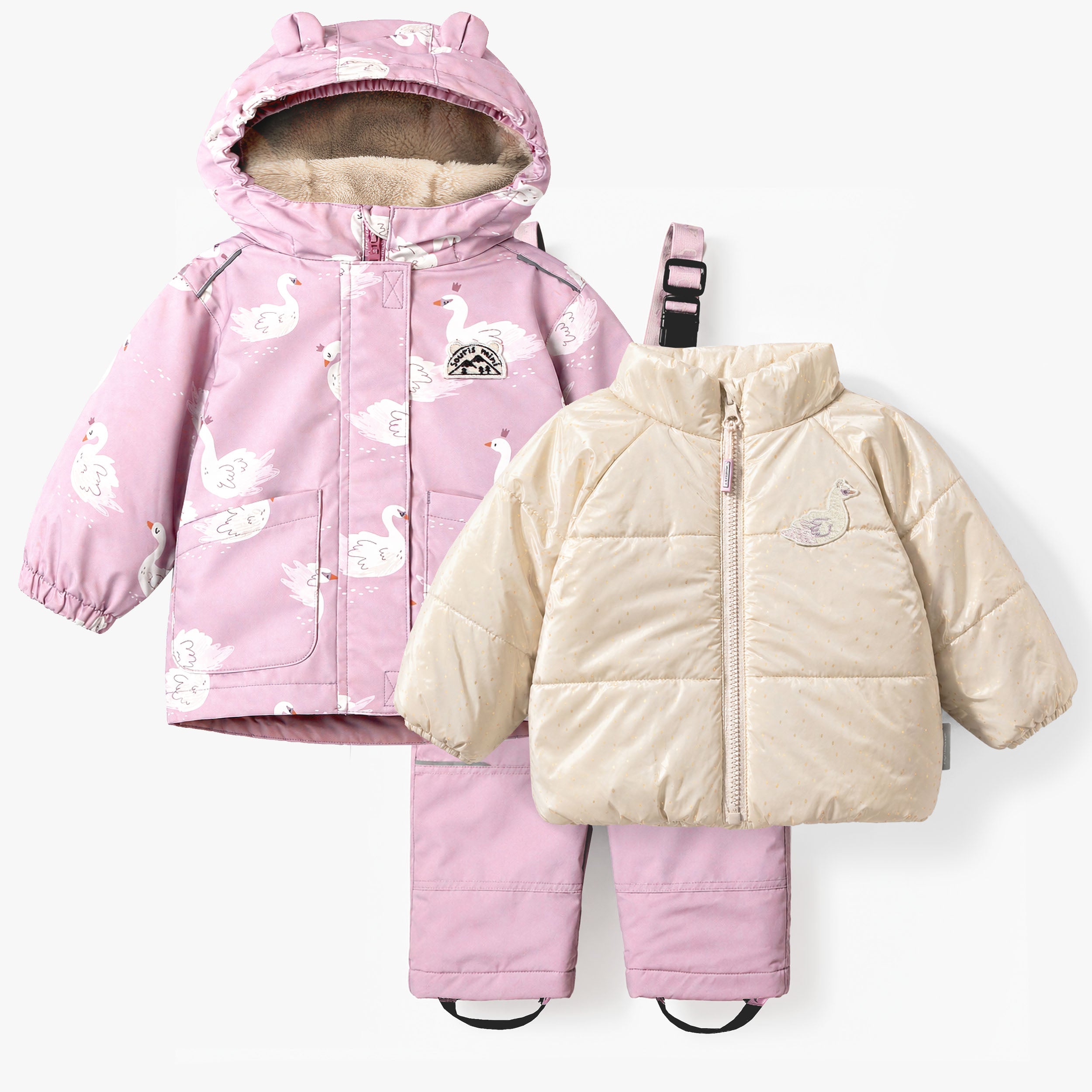 Habit de neige 3 en 1 rose à imprimés, bébé - Souris Mini