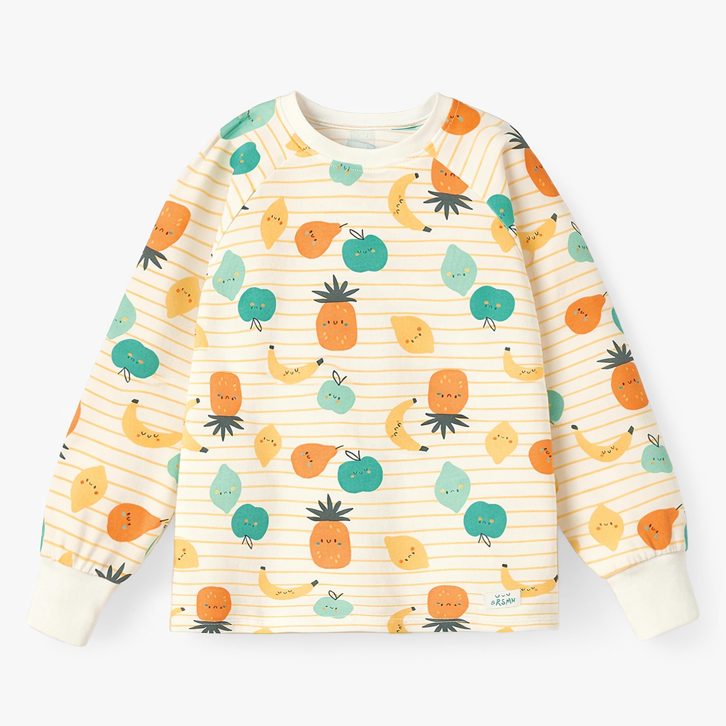 Haut du pyjama deux pièces crème à rayures et motifs de fruits, enfant 
