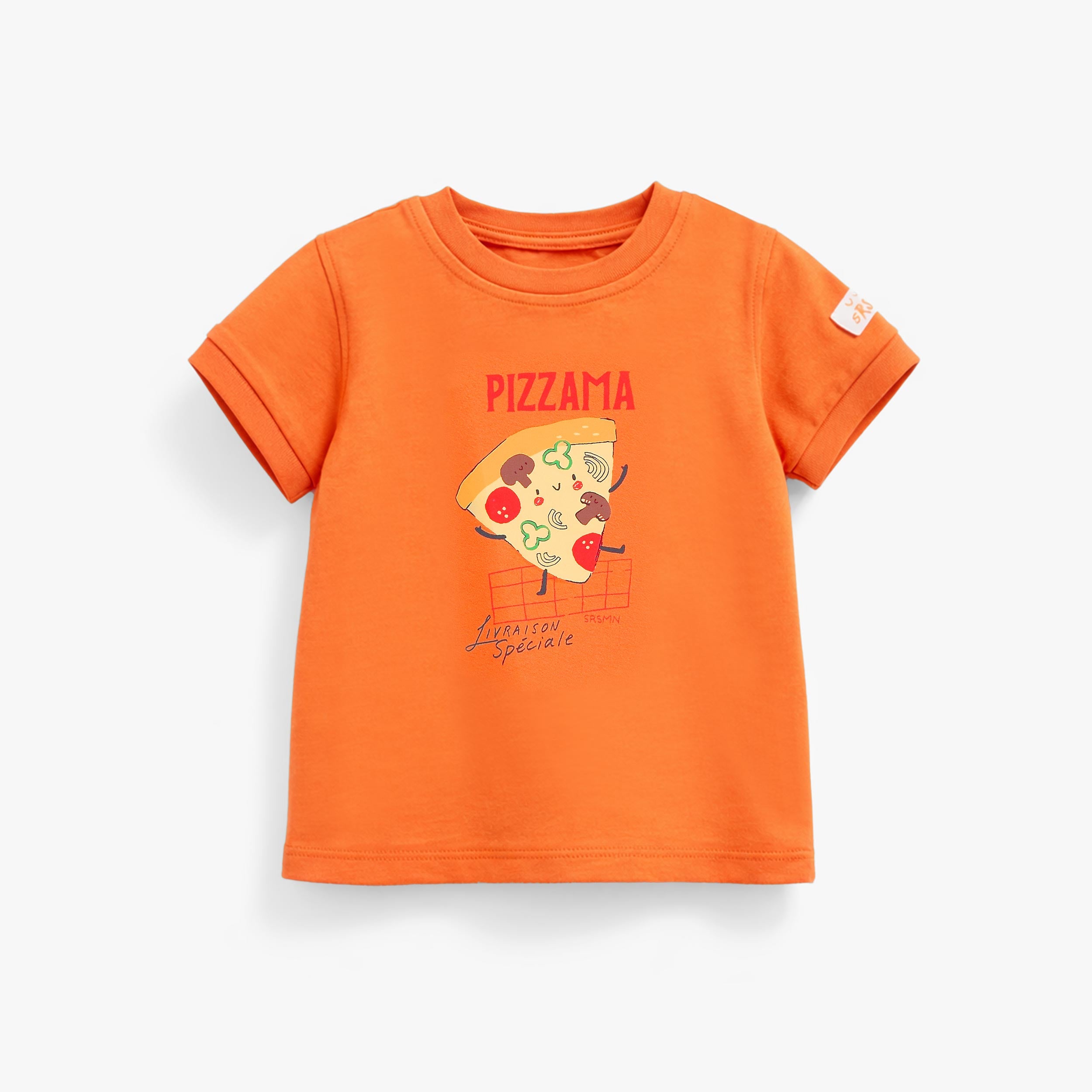 Haut du pyjama deux pièces orange à motifs de pizzas avec boite Pizzama, bébé