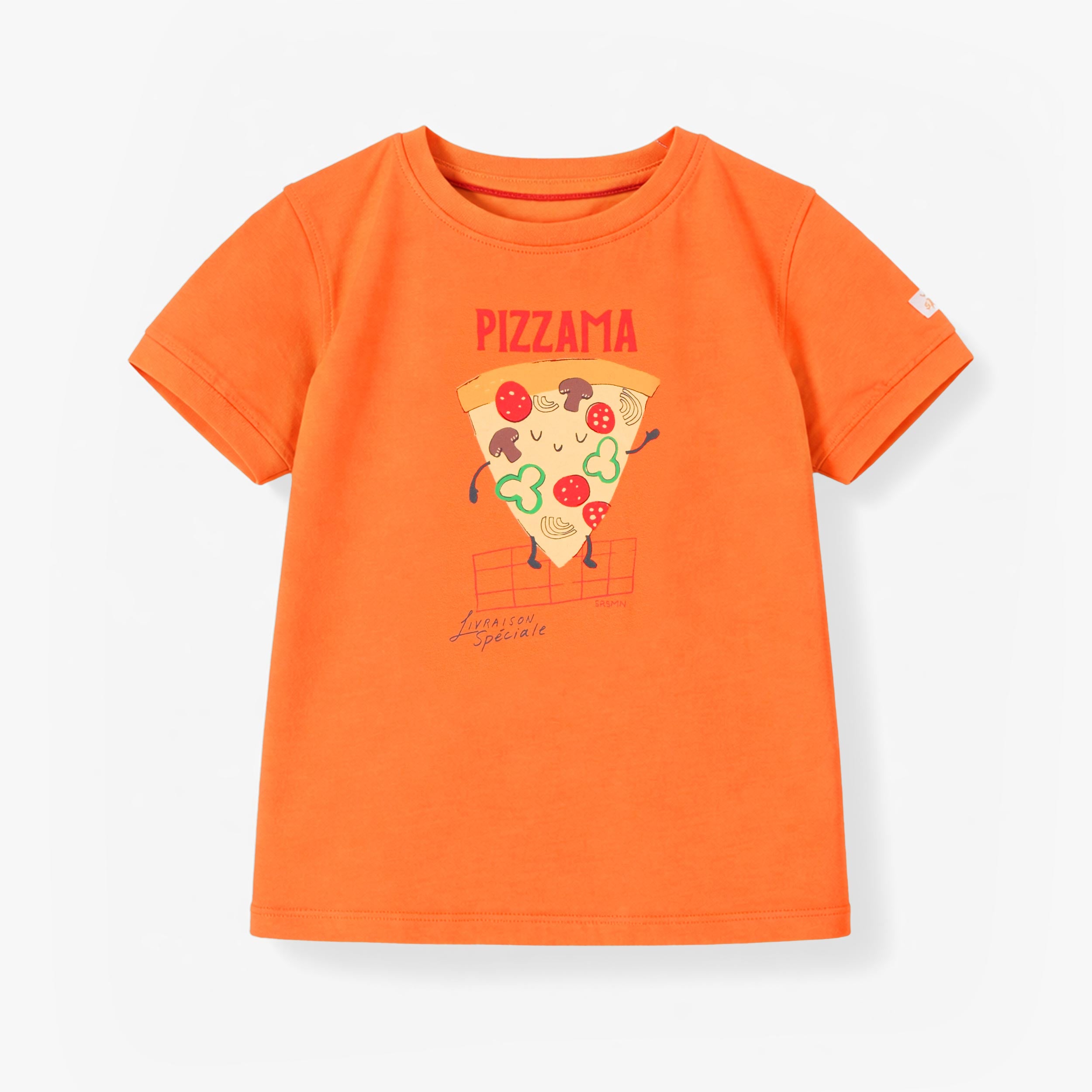 Haut du pyjama deux pièces orange à motifs de pizzas, enfant 