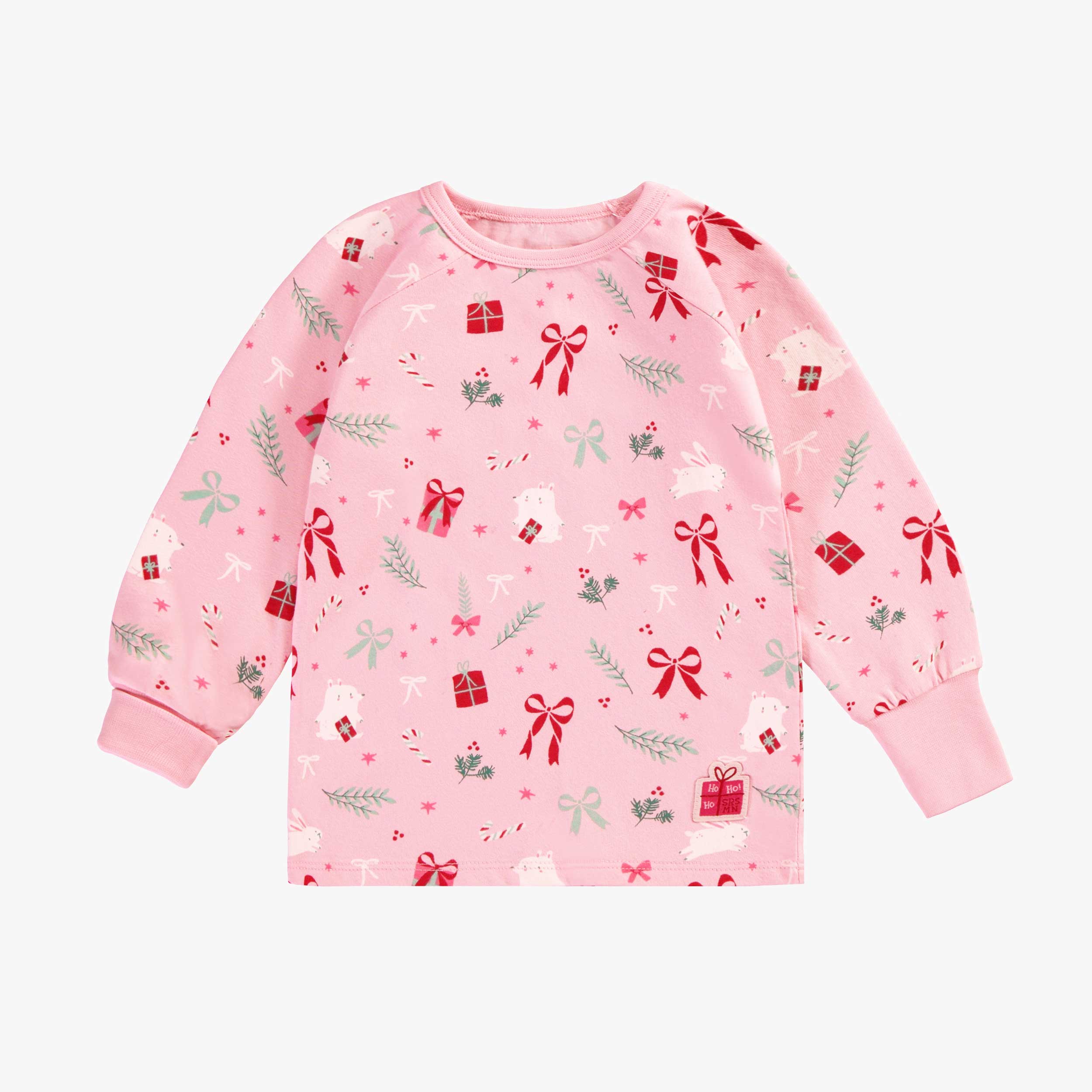 Haut du pyjama deux pièces rose à motifs des Fêtes, bébé