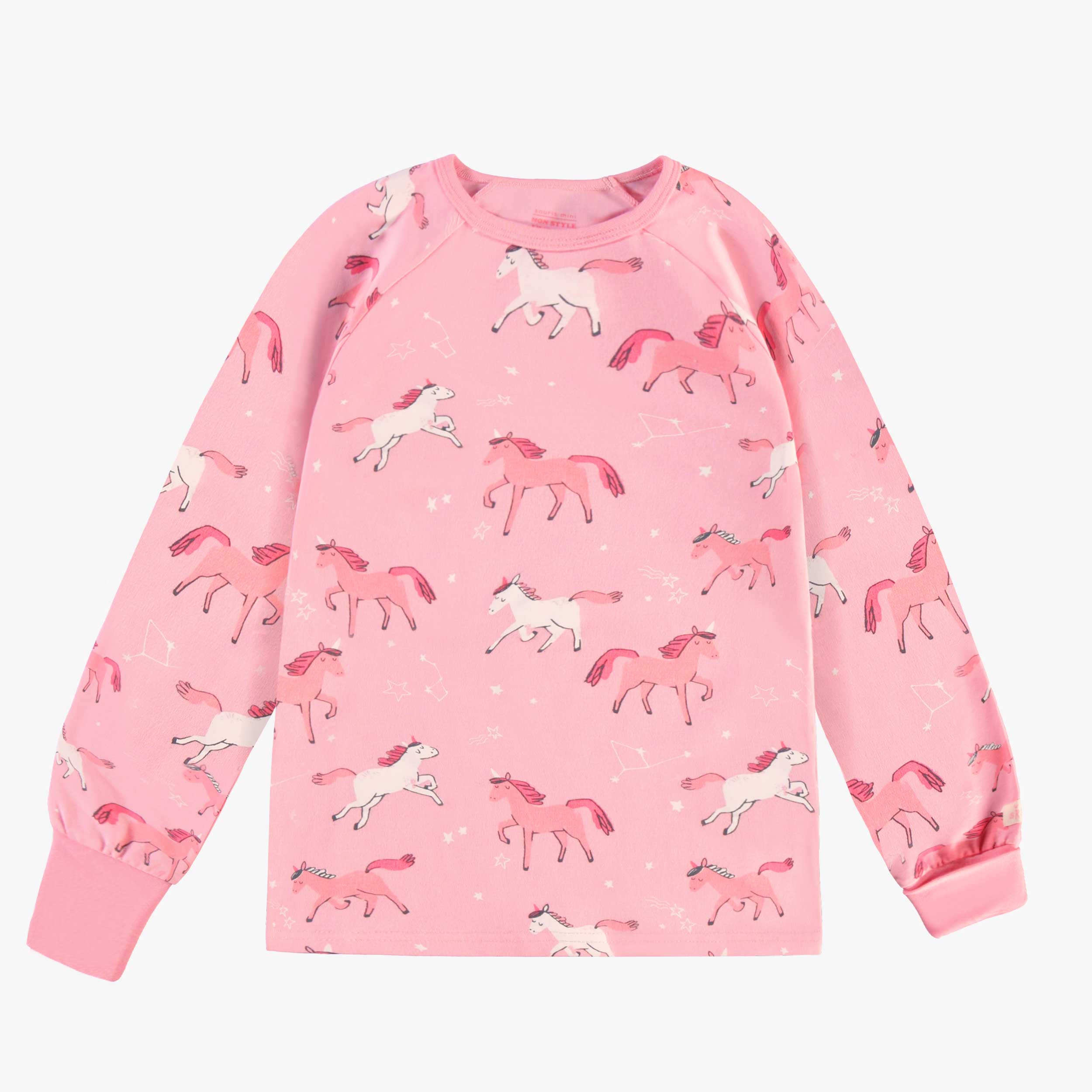Haut du pyjama deux pièces rose à motifs de licornes, enfant 
