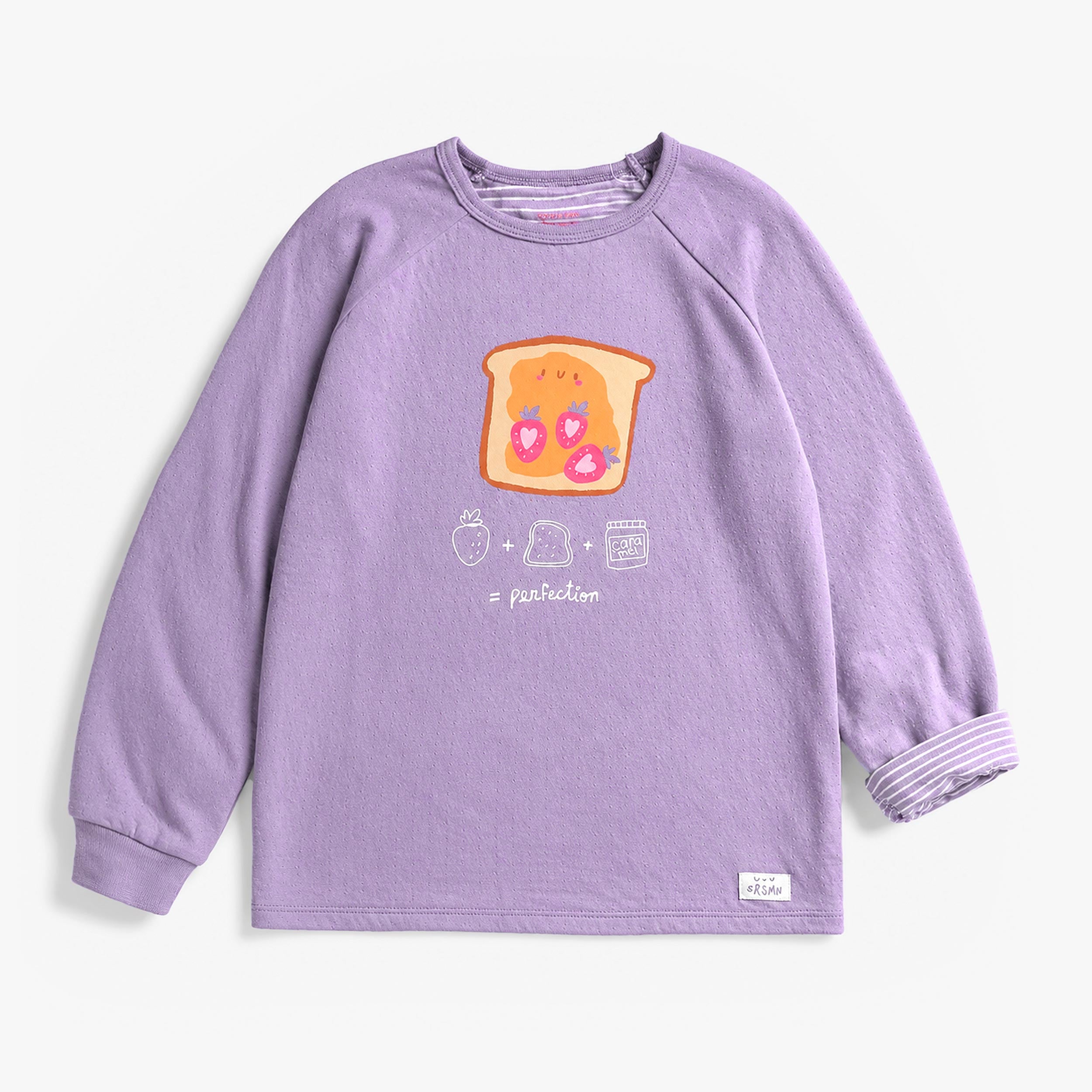 Haut du pyjama deux pièces mauve à illustration de tartine, enfant 