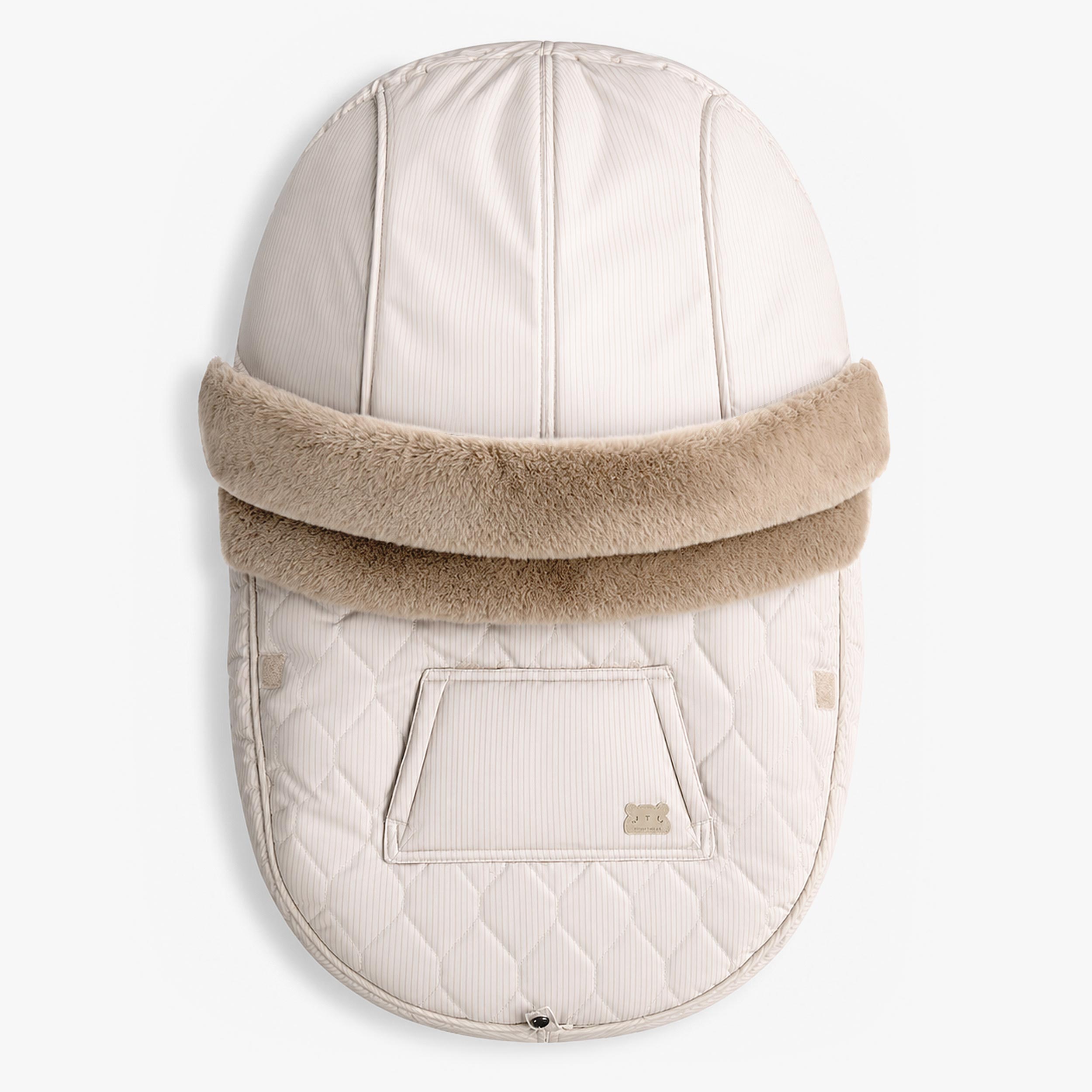 Housse de coquille de siège auto crème pour bébé, matelassée avec doublure en fausse fourrure beige, rabat protecteur et ouverture pour harnais. - Souris Mini