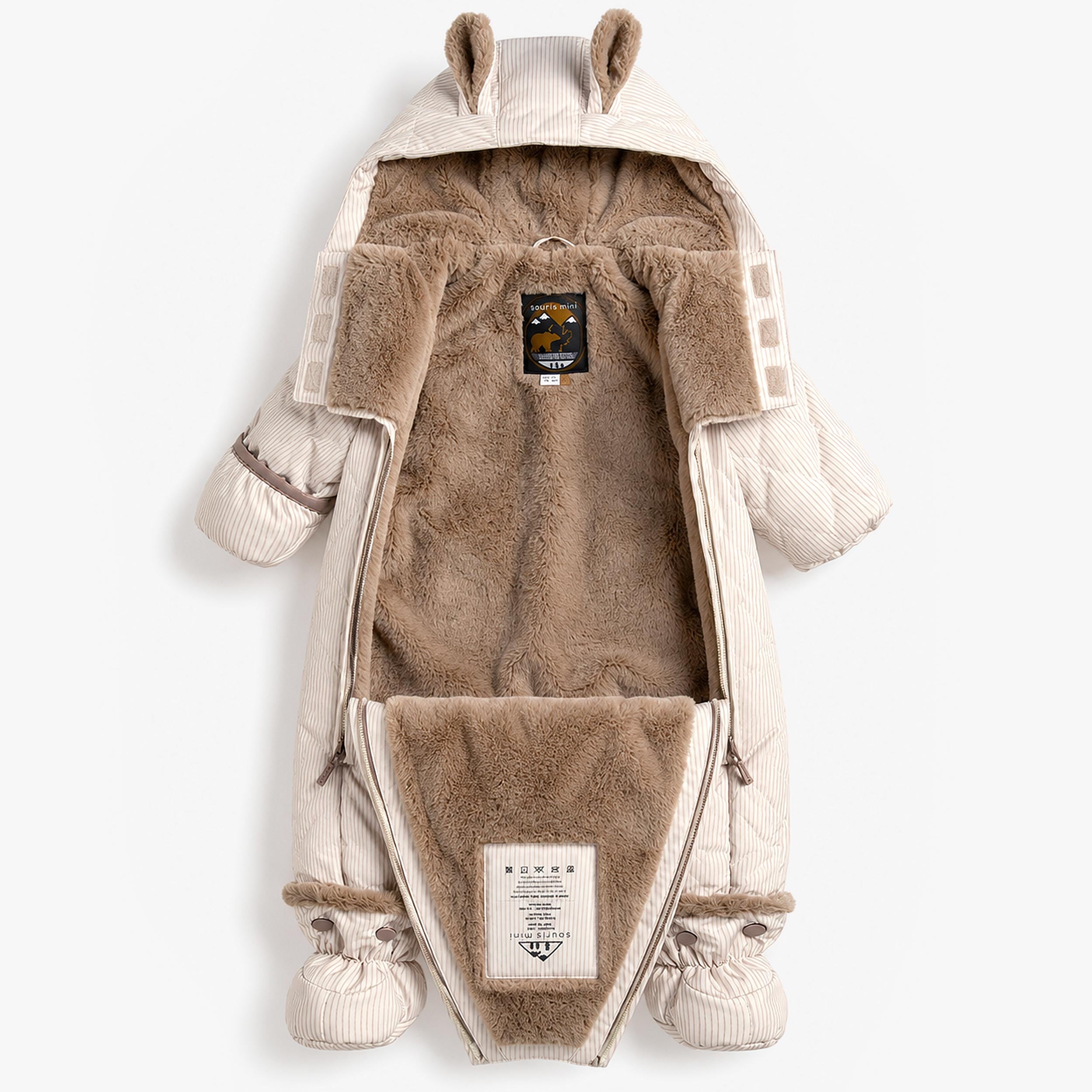 Intérieur de l'habit de neige beige pour bébé avec doublure en peluche Souris Mini