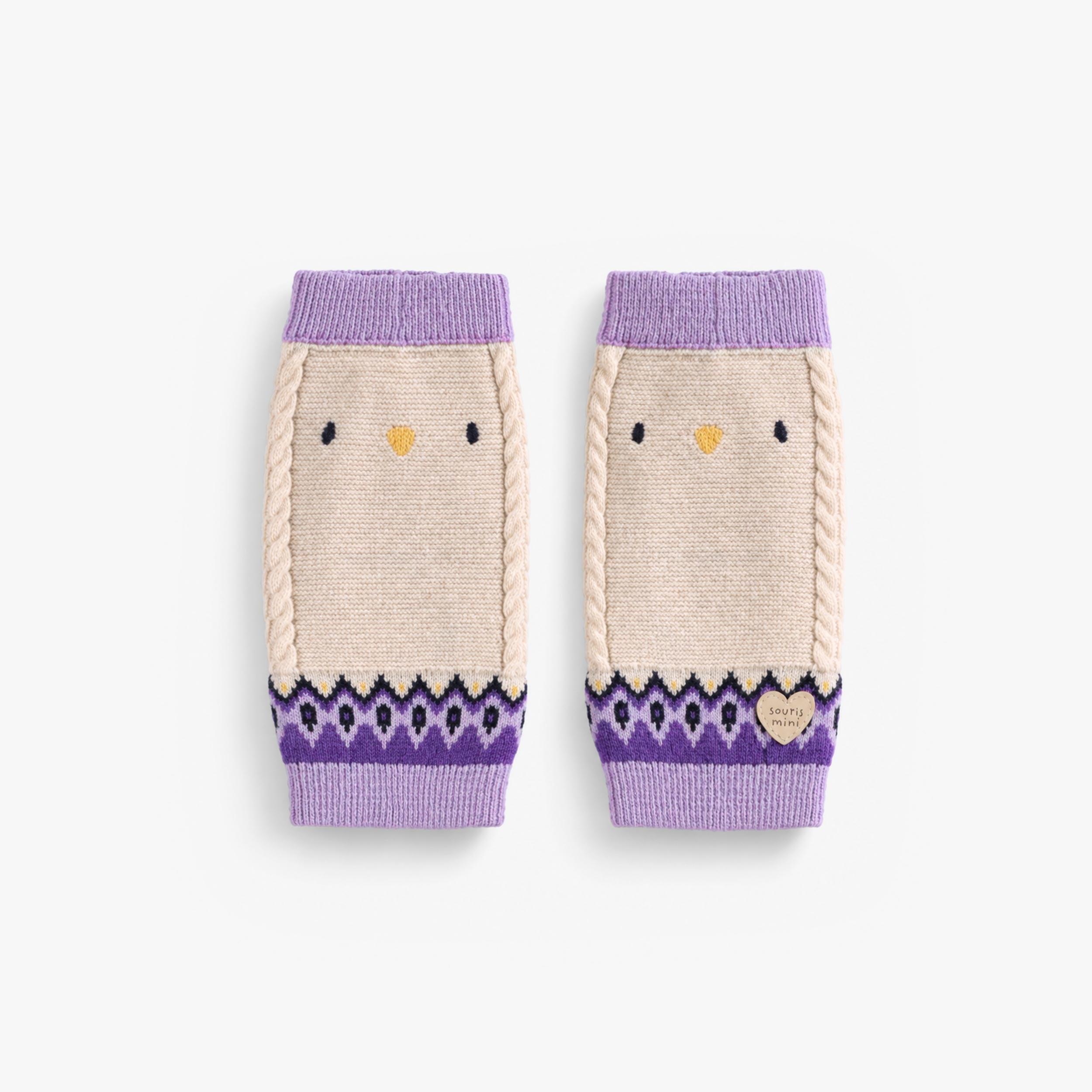 Jambières crème et mauve en tricot, bébé - Souris Mini