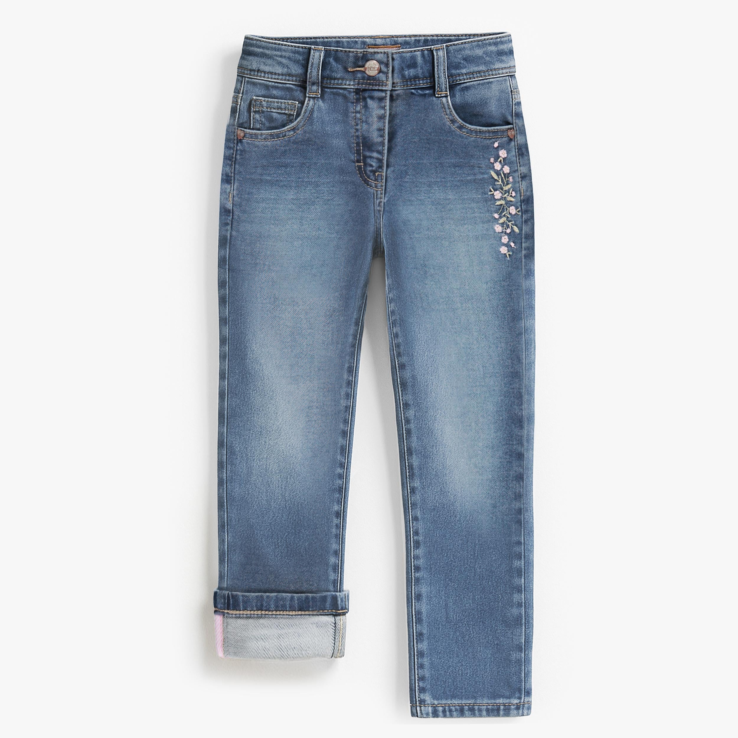 Jean bleu avec broderie florale, enfant - Souris Mini