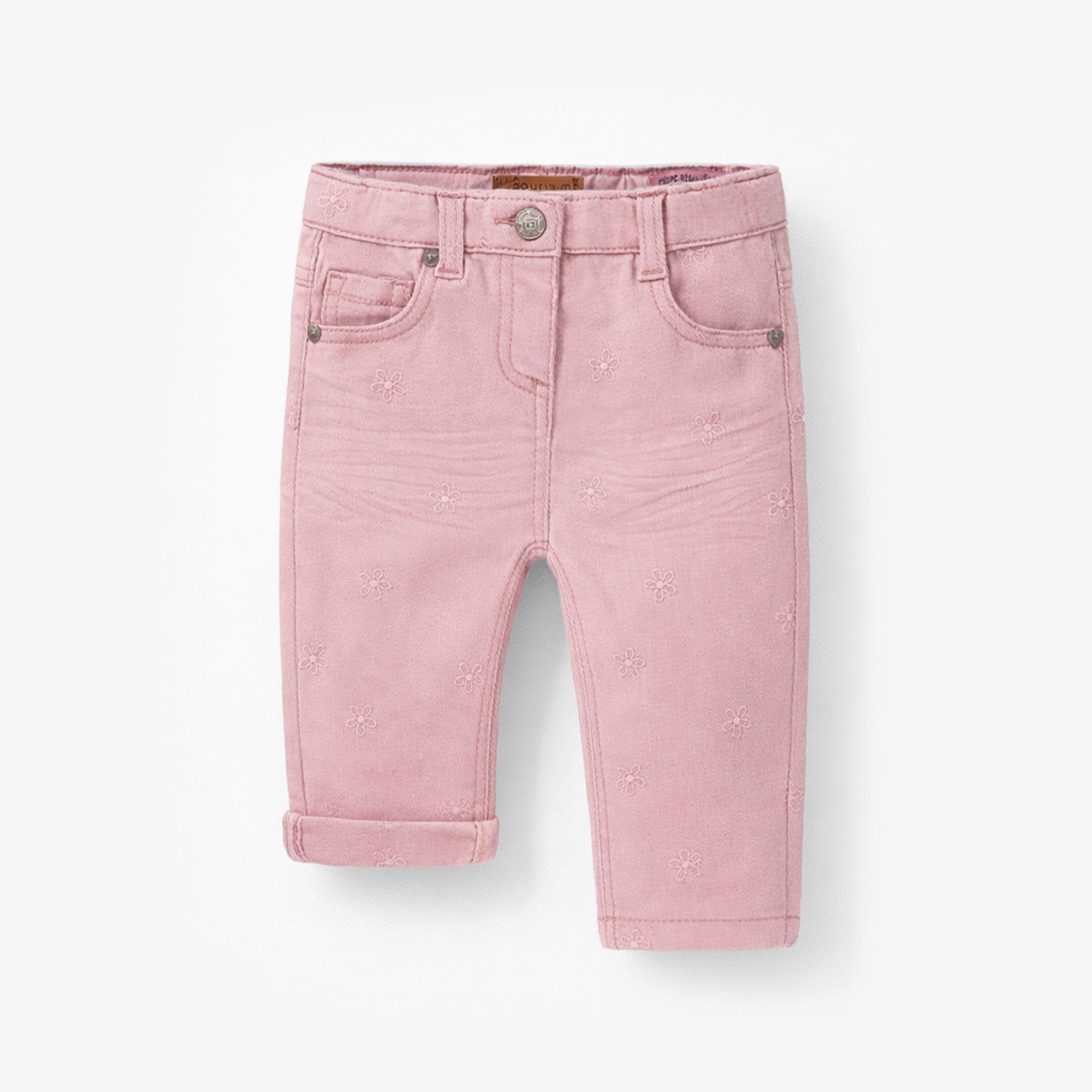 Jean rose avec broderies de fleurs, bébé - Souris Mini