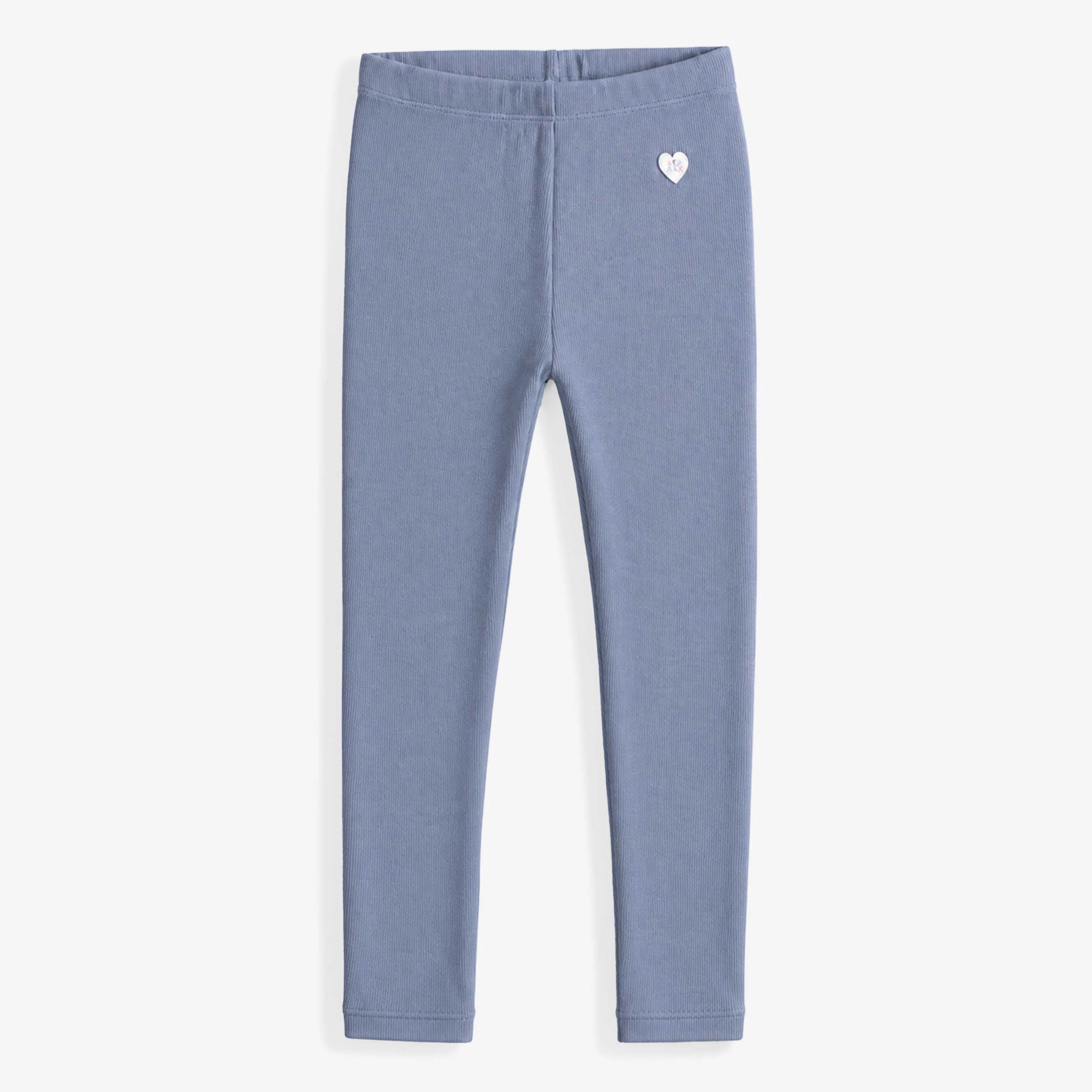 Legging côtelé bleu pâle pour bébé fille avec taille élastique et petit écusson en forme de cœur à la hanche. - Souris Mini