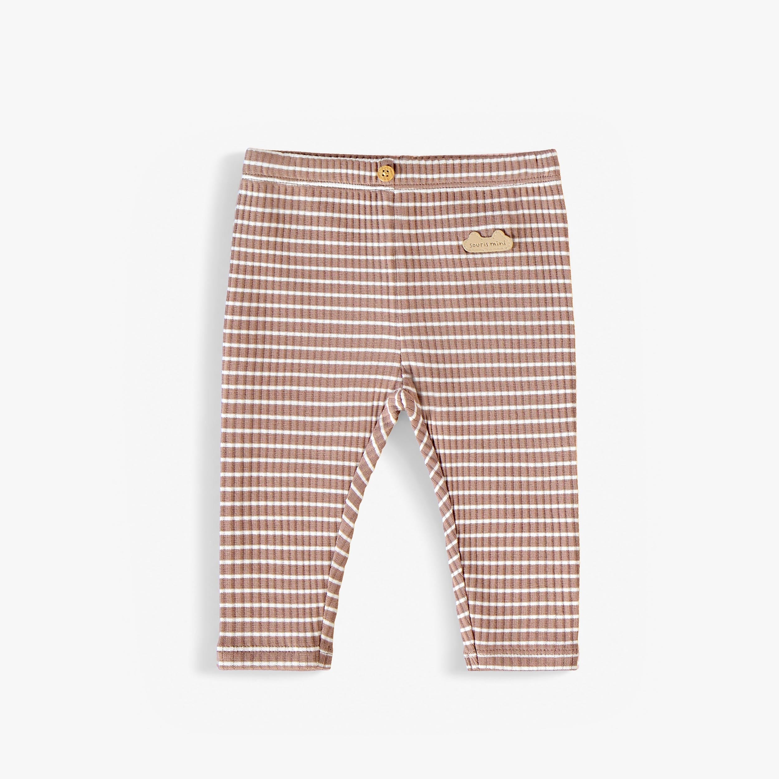 Legging taupe à rayures en coton côtelé extensible, bébé garçon - Souris Mini