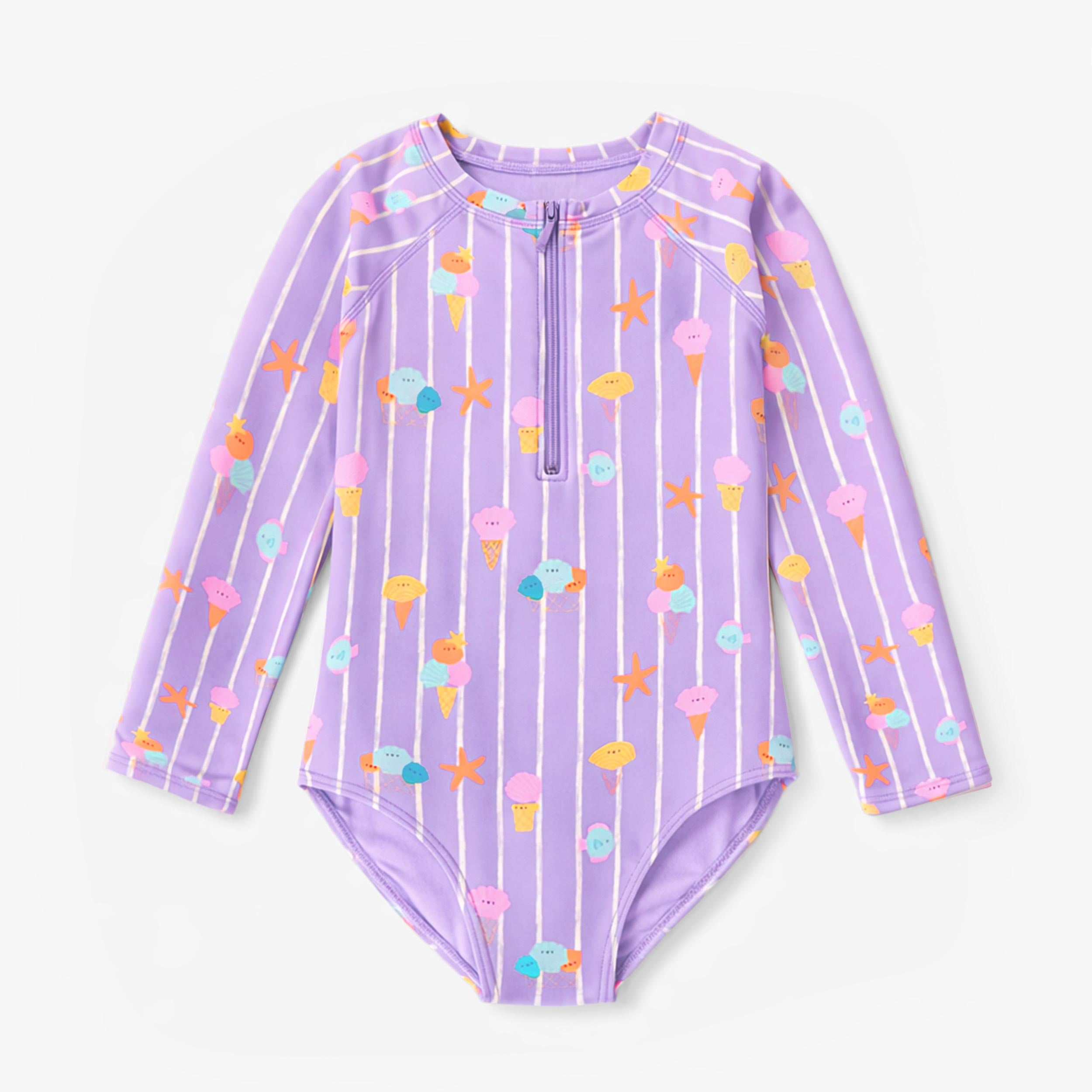 Maillot de bain une pièce mauve avec rayures et motifs, enfant - Souris Mini