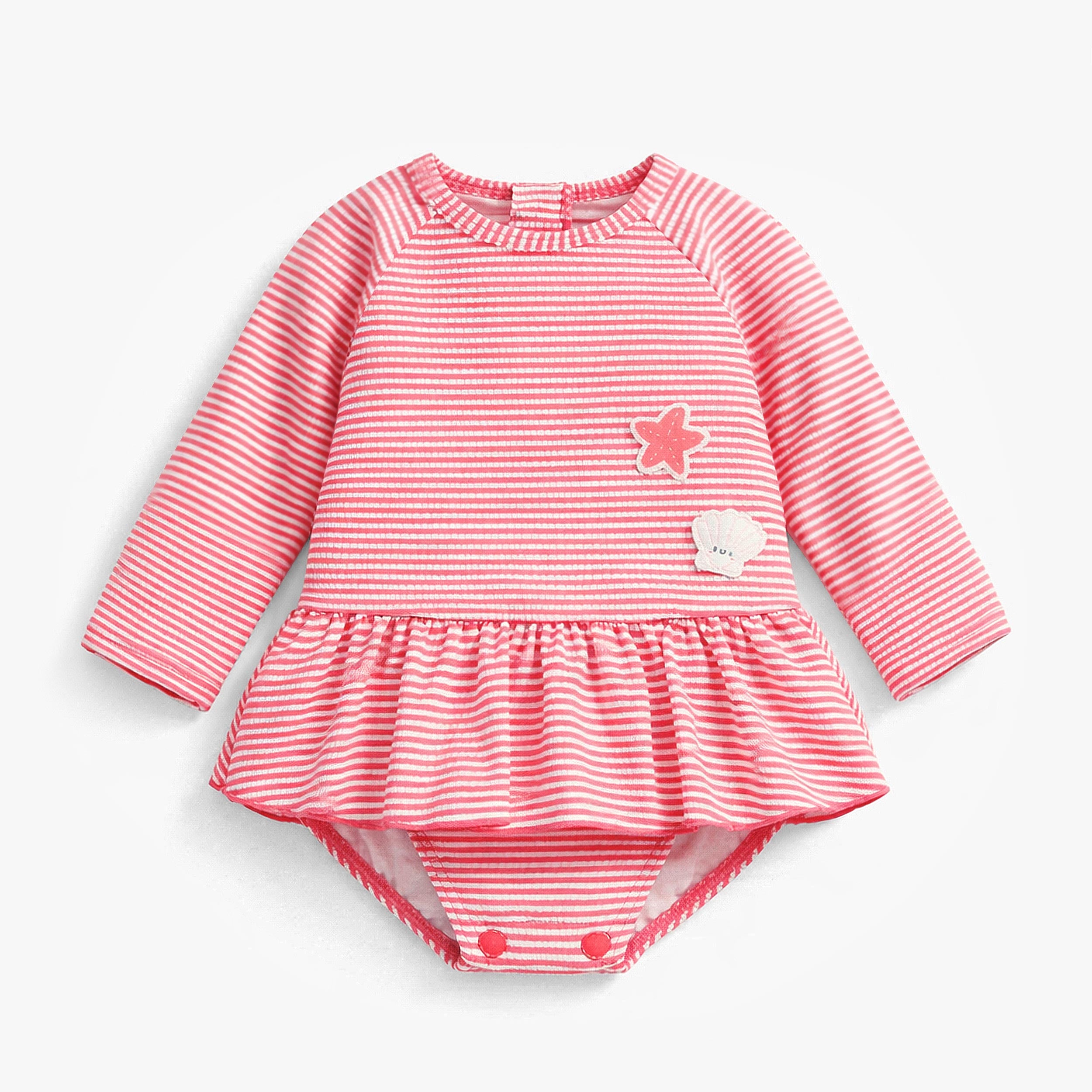 Maillot de bain une pièce rose et crème à rayures, bébé - Souris Mini