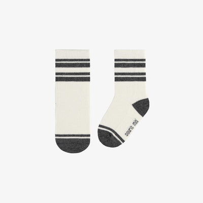 Chaussettes blanche et charcoal à rayures, bébé || White and charcoal socks with stripes, baby
