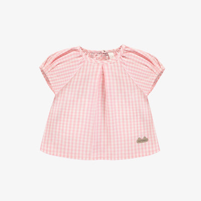 T-shirt à manches courtes raglans rose à carreaux, naissance || Plaid pink short raglan sleeves t-shirt, newborn
