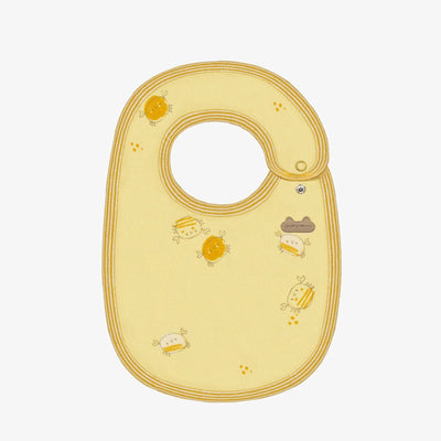 Bavoir jaune pâle à motif de crabes en coton biologique, naissance || Light yellow bib with crabs print in organic cotton, newborn
