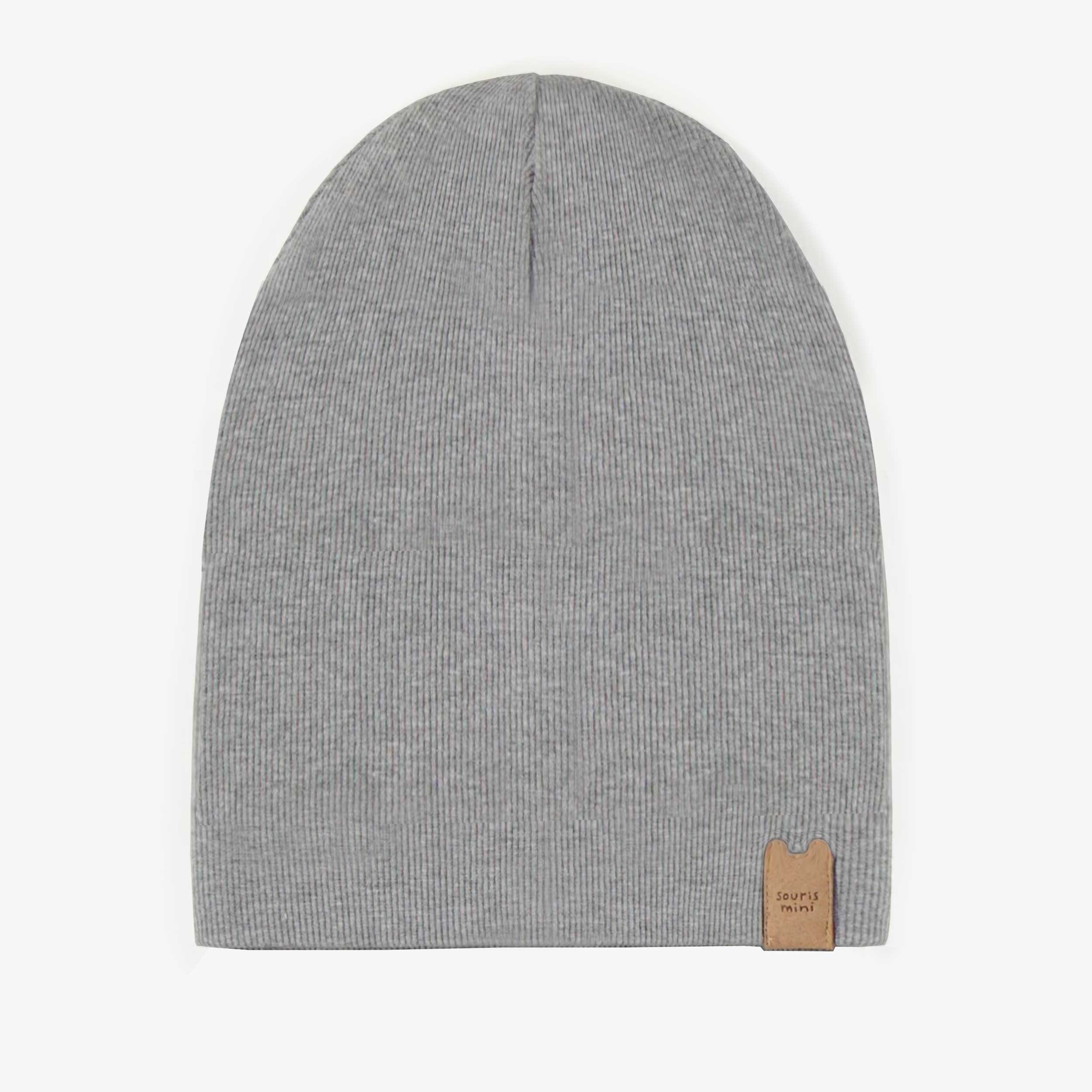 Chapeau gris d’extérieur en tricot côtelé, enfant