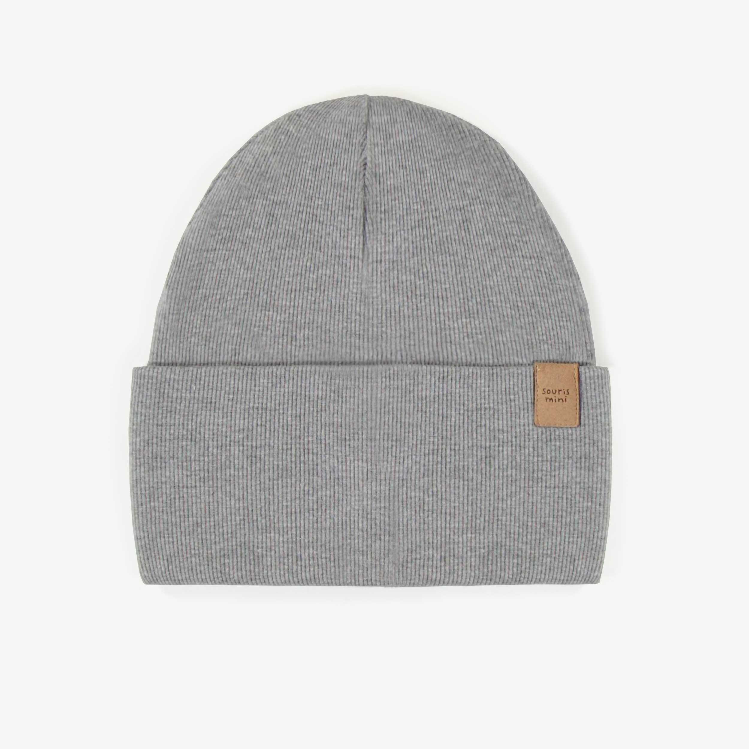 Chapeau gris d’extérieur en tricot côtelé, enfant