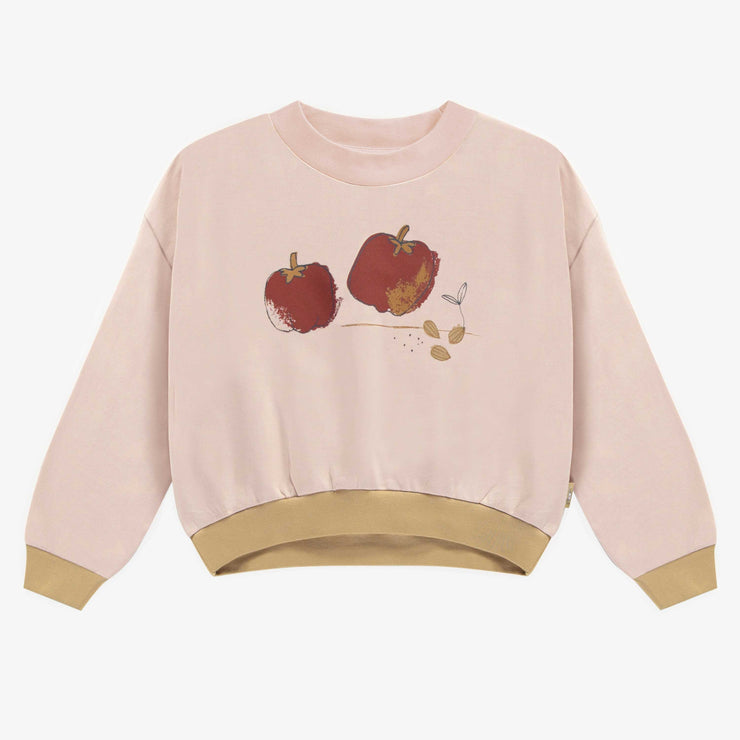 Chandail rose avec illustration en coton français, enfant || Pink sweater with illustration in french terry, child