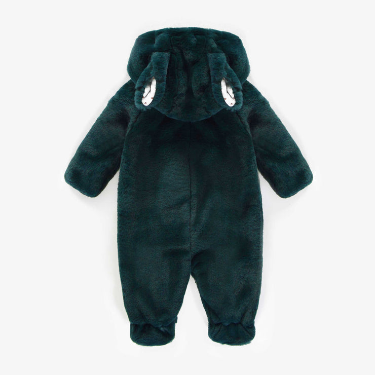 Une-pièce émeraude à pieds intégrés en fausse fourrure, naissance || Emerald one-piece with integrated feet in faux fur, newborn
