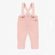 Pantalon de maille rose à bretelles en imitation cachemire, naissance || Pink knitted pants with straps in cashmere imitation, newborn